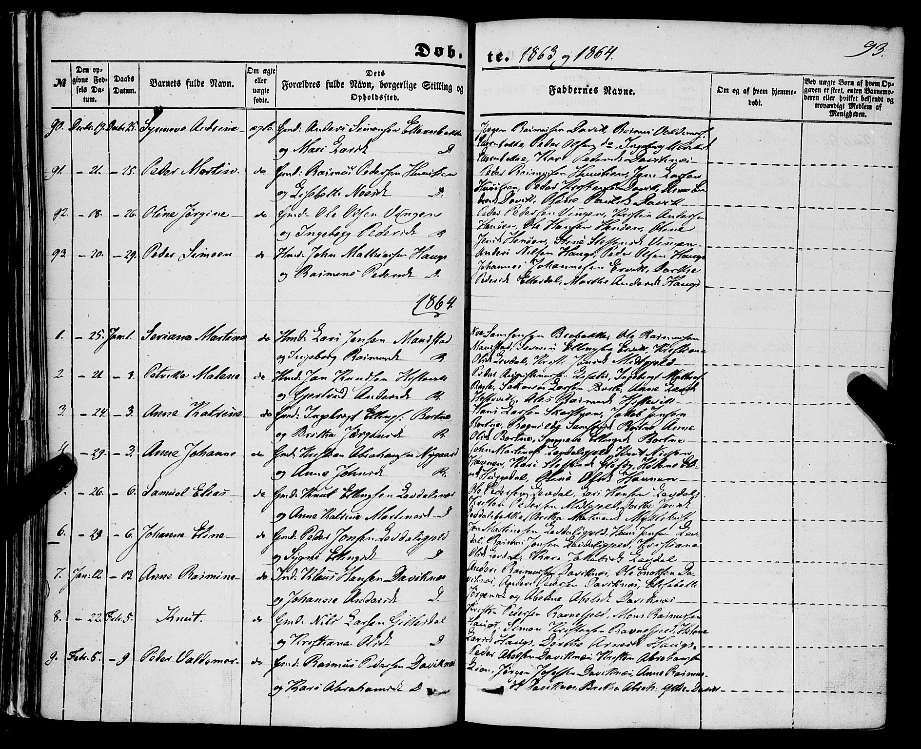 Davik sokneprestembete, AV/SAB-A-79701/H/Haa/Haaa/L0005: Parish register (official) no. A 5, 1850-1866, p. 93