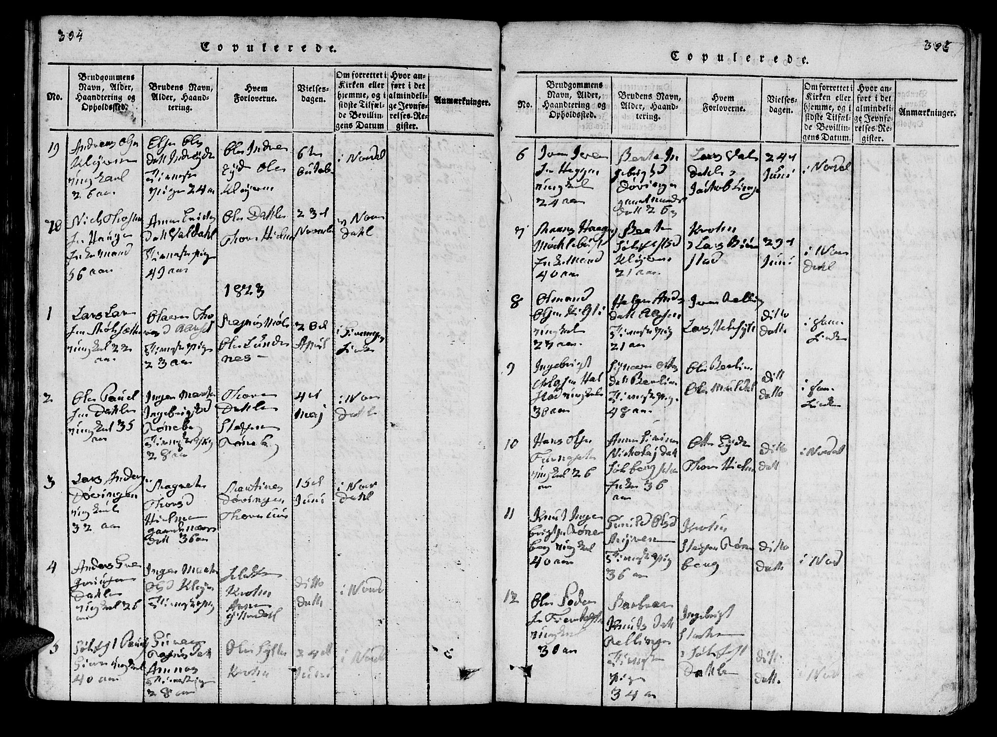 Ministerialprotokoller, klokkerbøker og fødselsregistre - Møre og Romsdal, SAT/A-1454/519/L0246: Parish register (official) no. 519A05, 1817-1834, p. 394-395