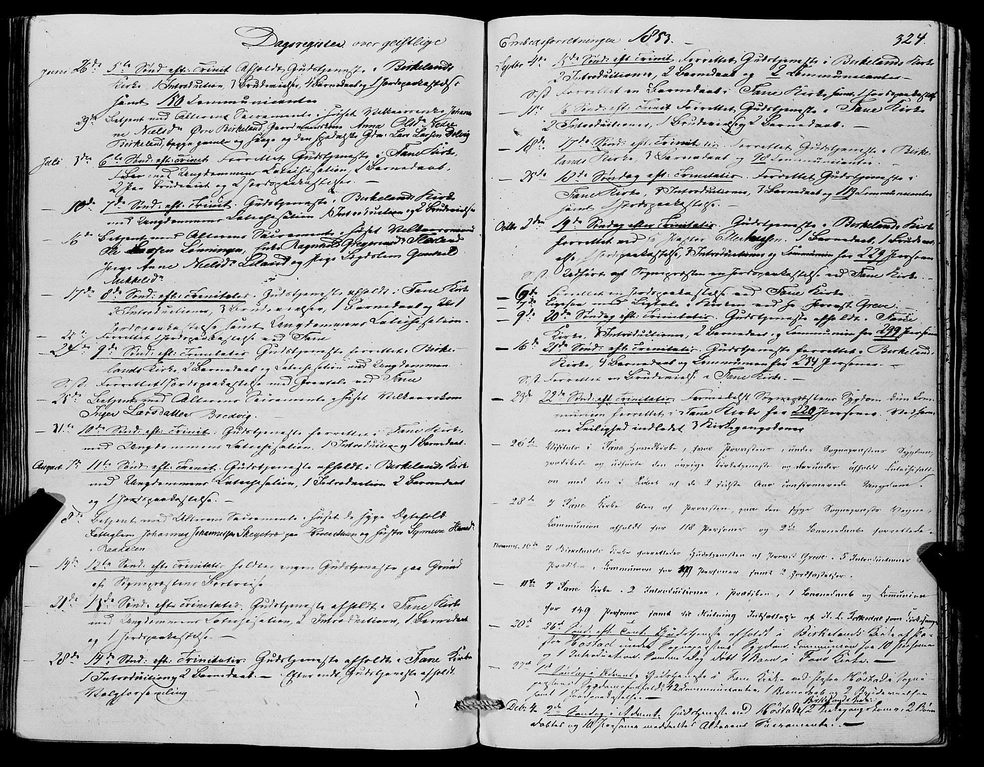 Fana Sokneprestembete, SAB/A-75101/H/Haa/Haaa/L0011: Parish register (official) no. A 11, 1851-1862, p. 324