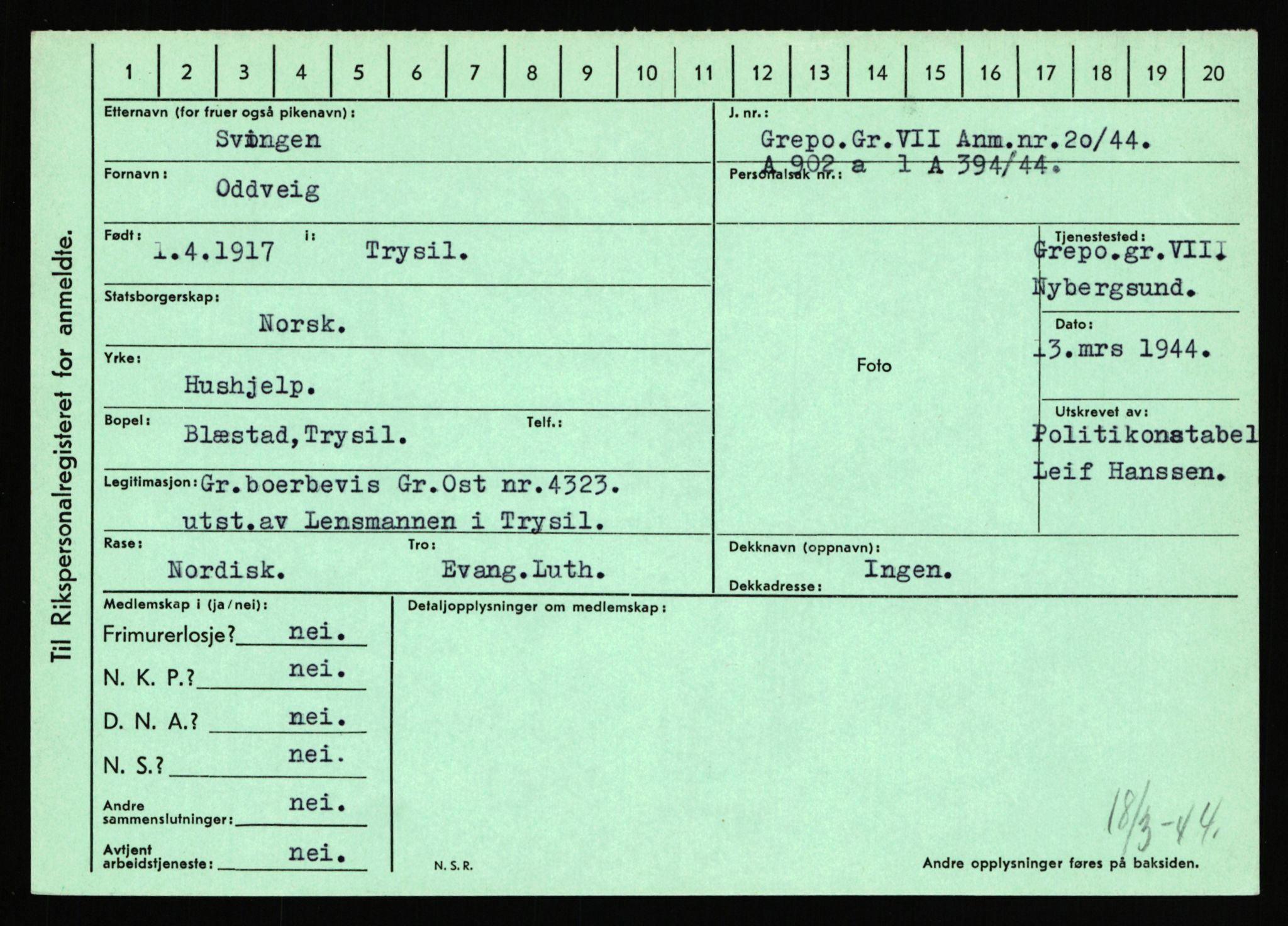 Statspolitiet - Hovedkontoret / Osloavdelingen, AV/RA-S-1329/C/Ca/L0015: Svea - Tøsse, 1943-1945, p. 603