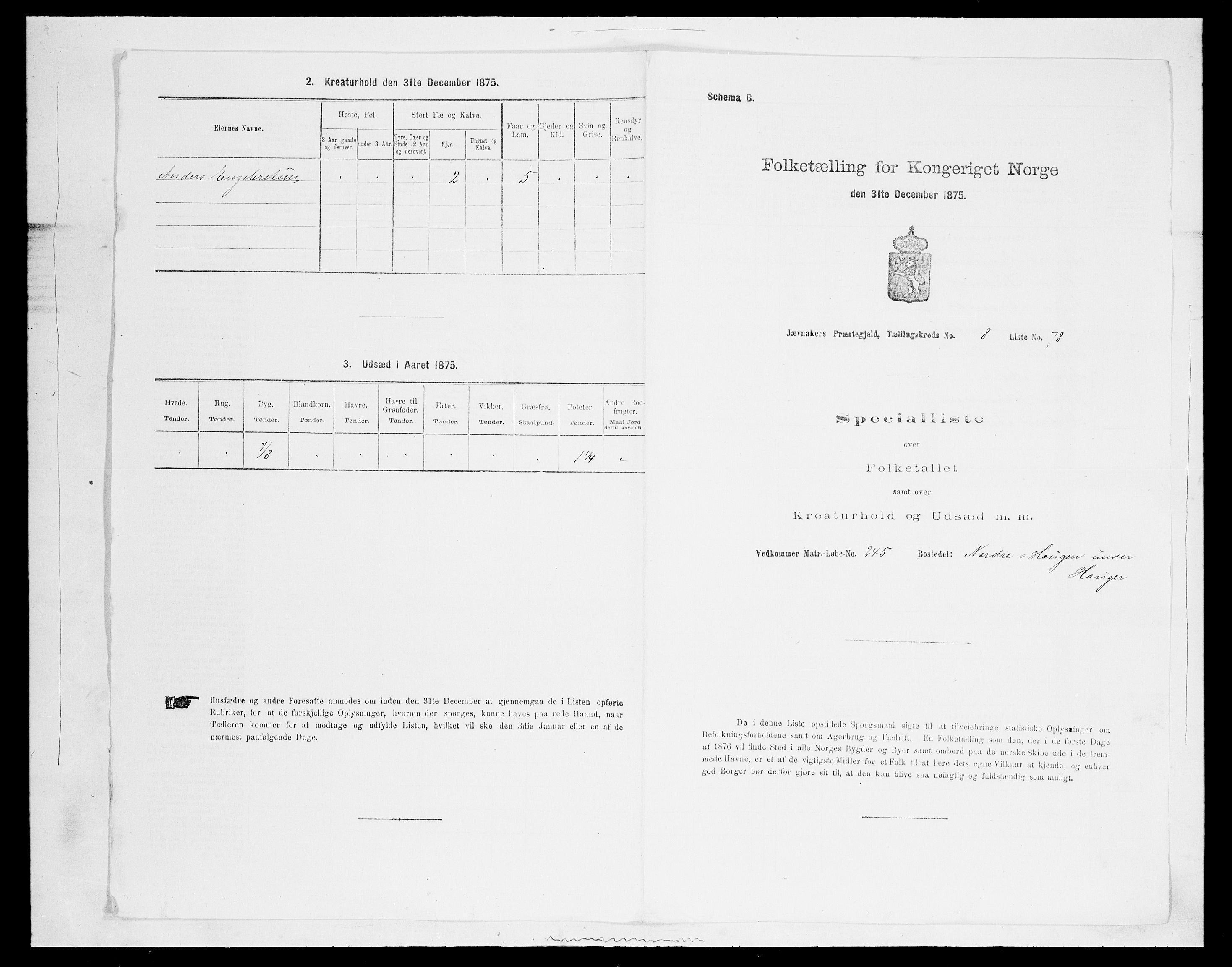 SAH, 1875 census for 0532P Jevnaker, 1875, p. 1493