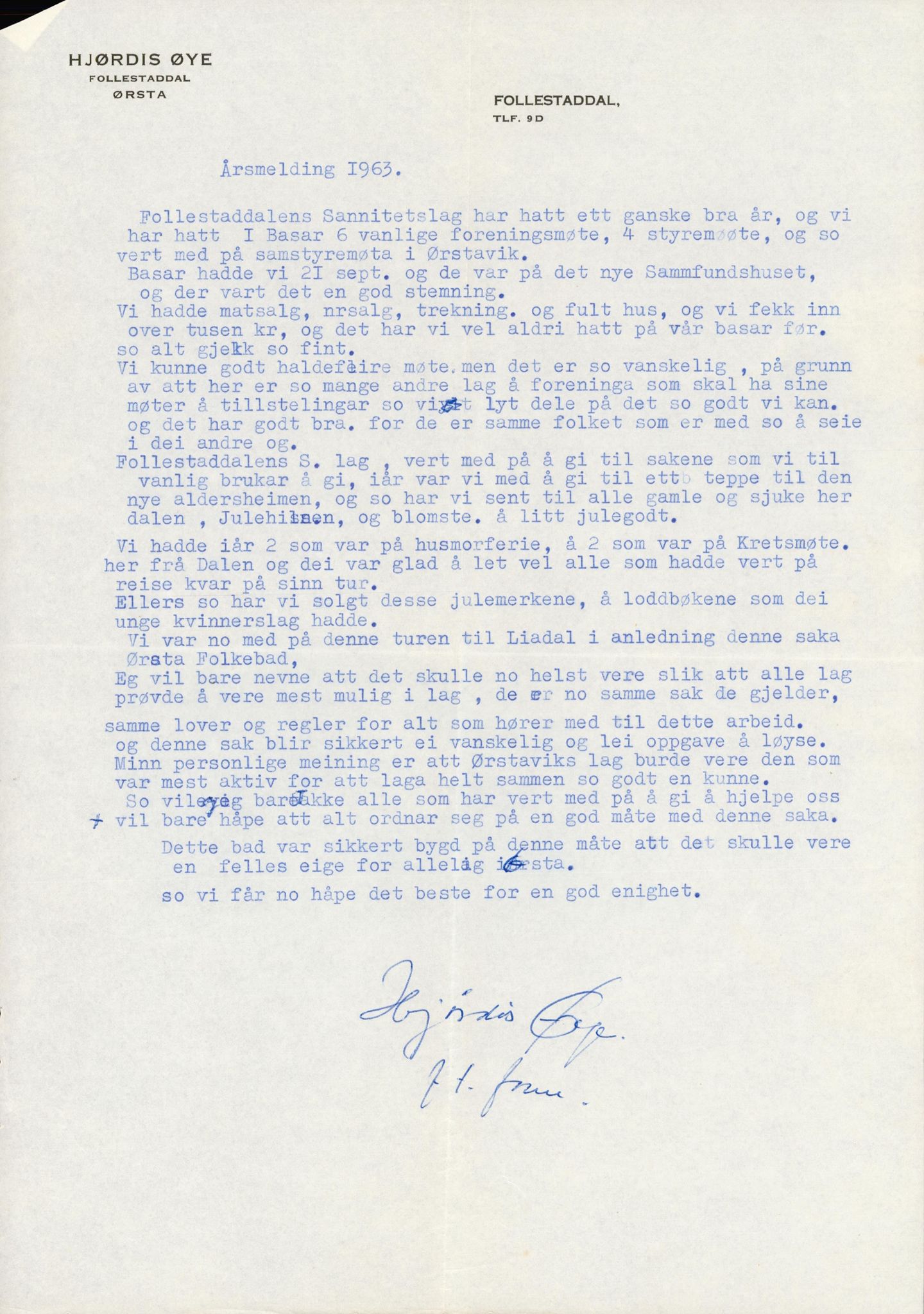 Ørsta sanitetslag, IKAM/P-00304/A/Ab/Abb/L0001/0005: Årsmeldinger for arbeidslagene / Årsmeldinger for arbeidslagene, 1963