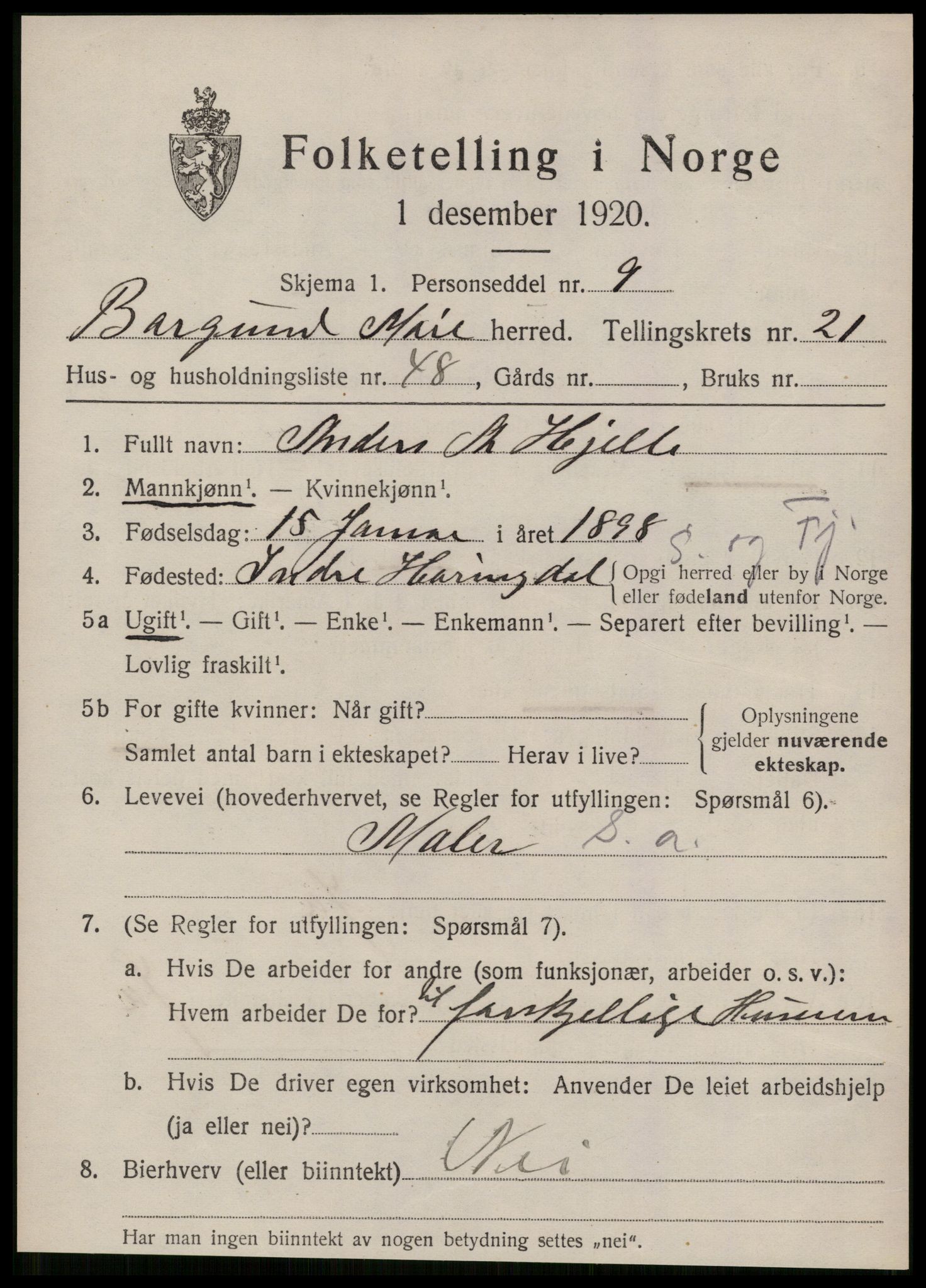 SAT, 1920 census for Borgund, 1920, p. 15050