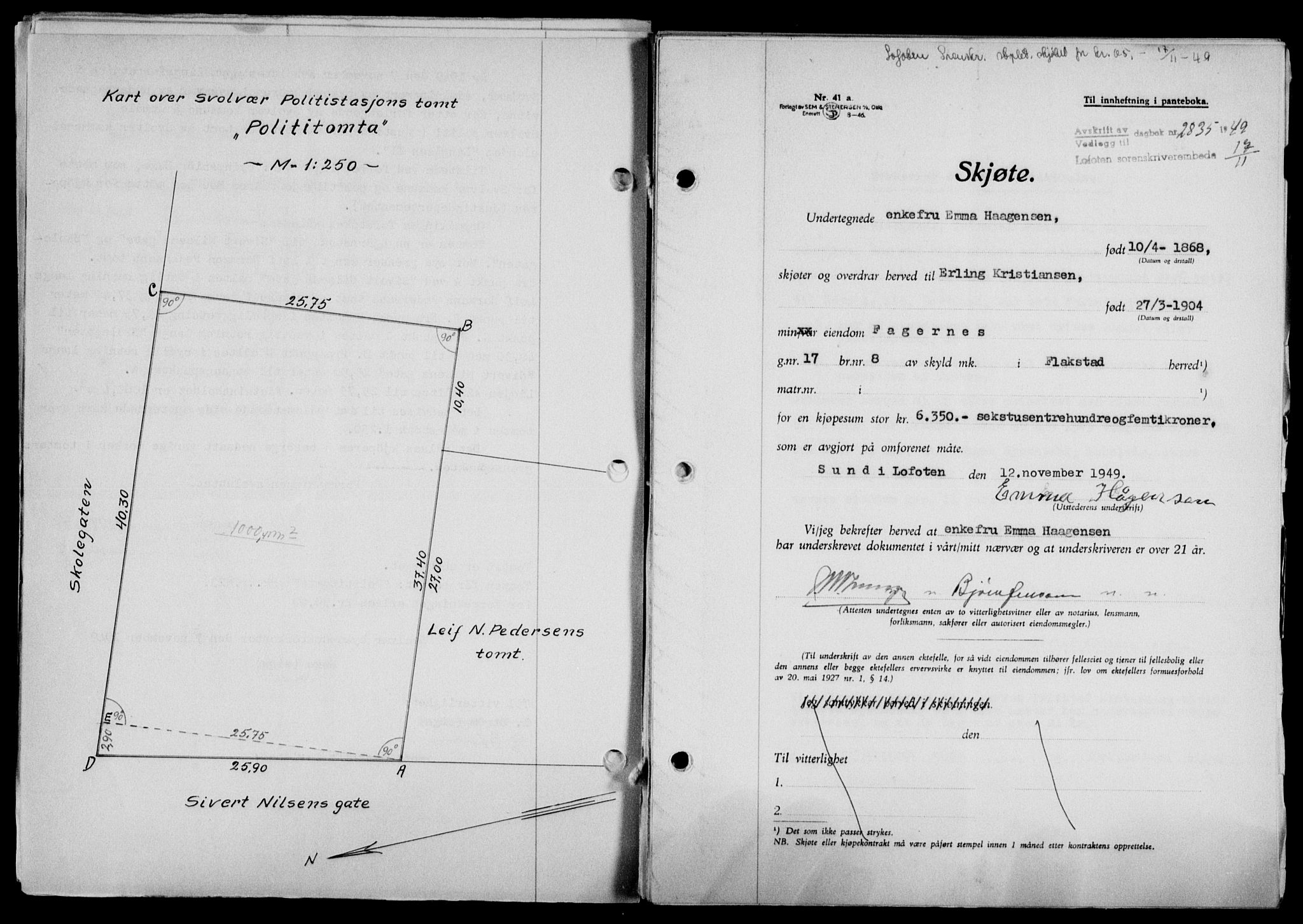 Lofoten sorenskriveri, SAT/A-0017/1/2/2C/L0022a: Mortgage book no. 22a, 1949-1950, Diary no: : 2835/1949