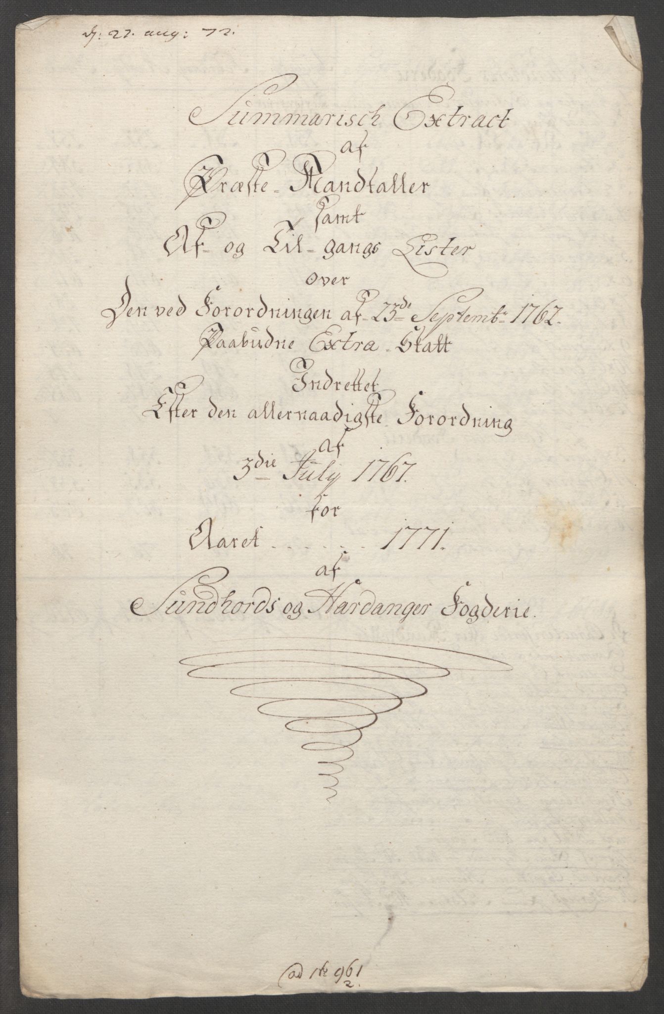 Rentekammeret inntil 1814, Reviderte regnskaper, Fogderegnskap, RA/EA-4092/R48/L3136: Ekstraskatten Sunnhordland og Hardanger, 1762-1772, p. 247