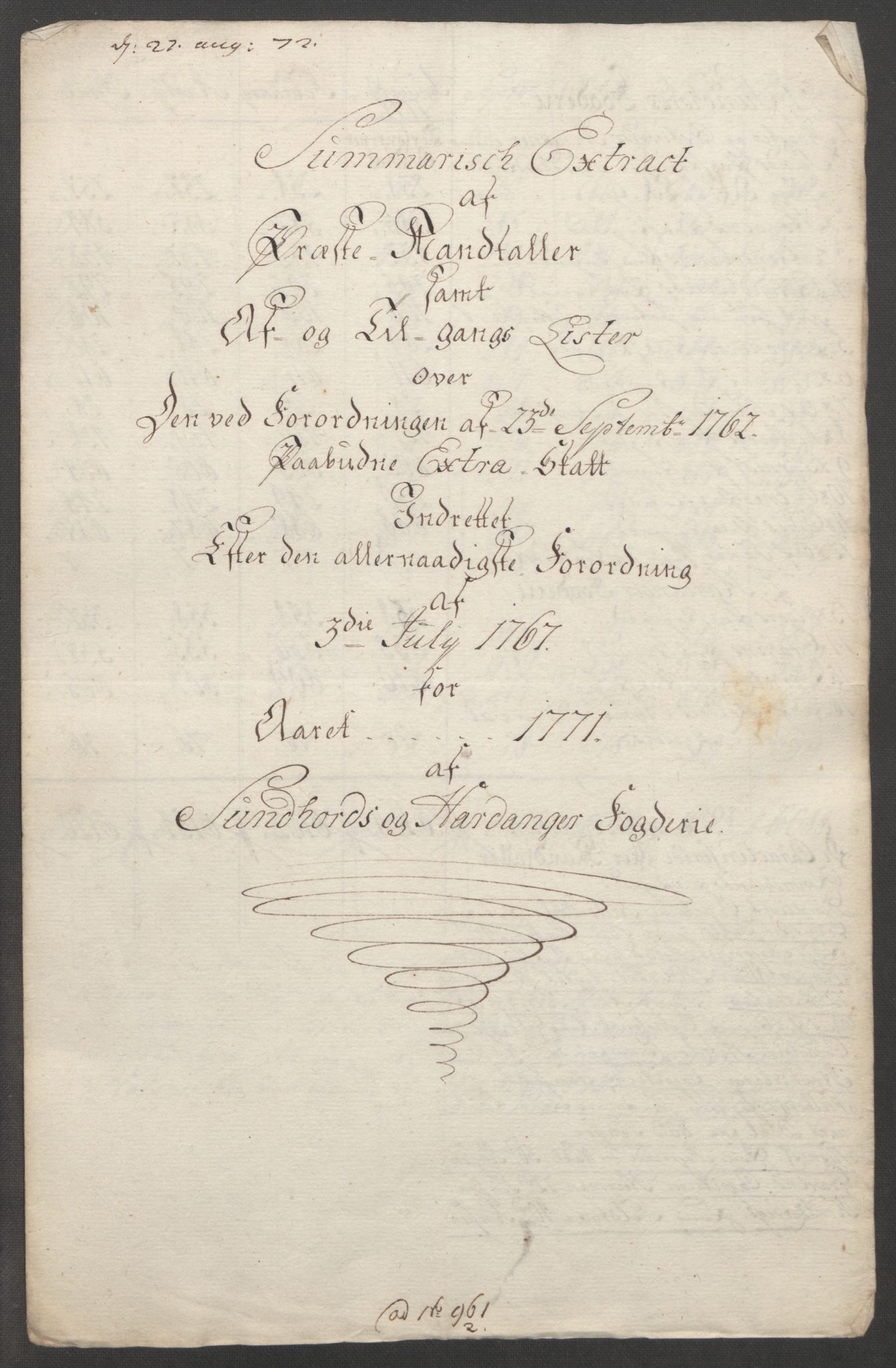 Rentekammeret inntil 1814, Reviderte regnskaper, Fogderegnskap, AV/RA-EA-4092/R48/L3136: Ekstraskatten Sunnhordland og Hardanger, 1762-1772, p. 247