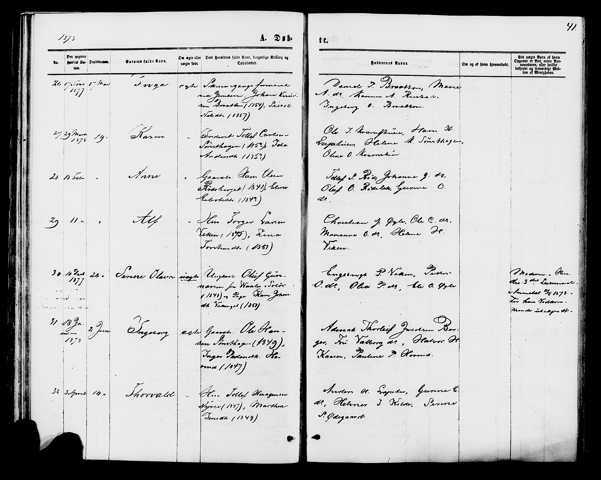 Åmot prestekontor, Hedmark, AV/SAH-PREST-056/H/Ha/Haa/L0009: Parish register (official) no. 9, 1875-1883, p. 41