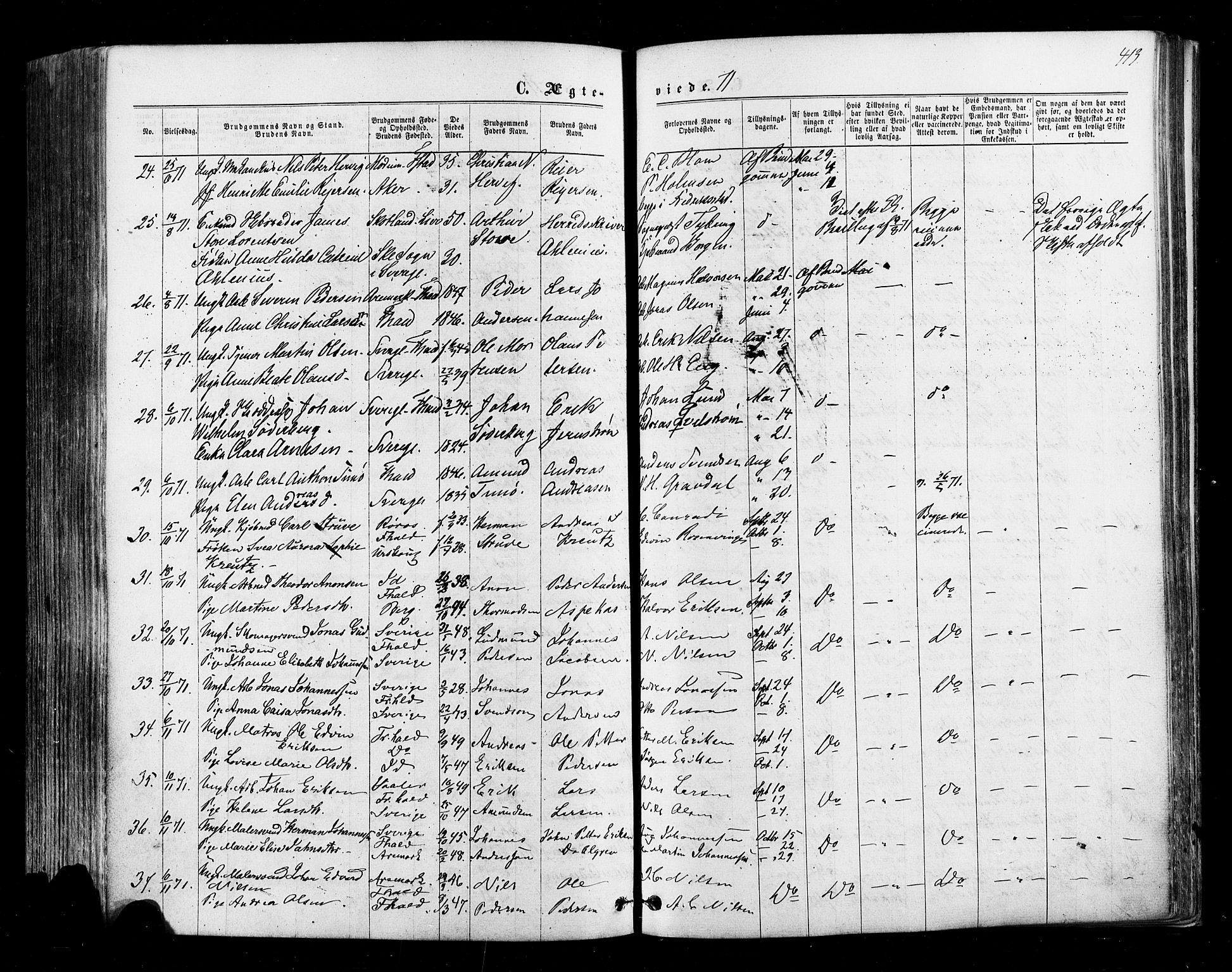 Halden prestekontor Kirkebøker, SAO/A-10909/F/Fa/L0009: Parish register (official) no. I 9, 1866-1877, p. 413