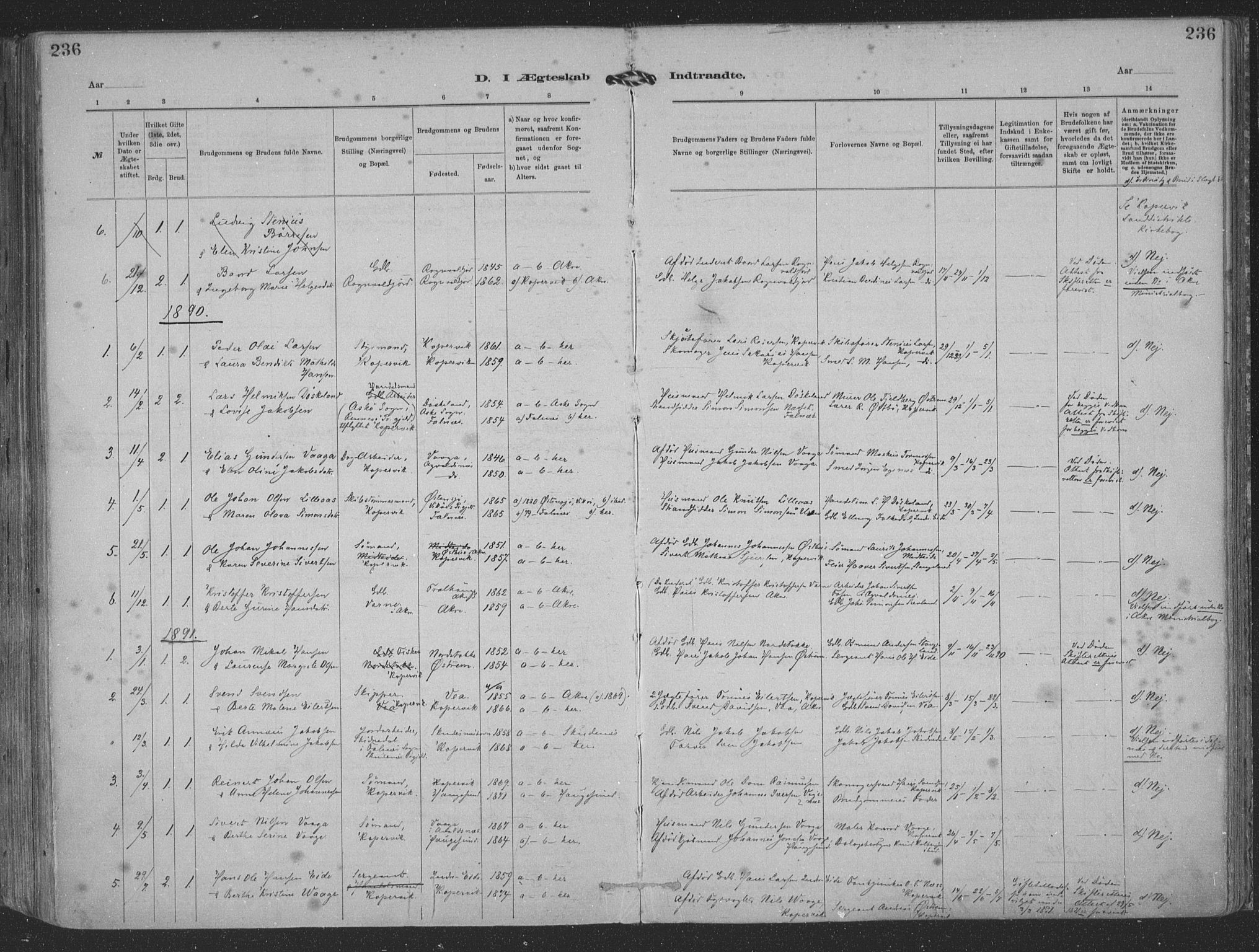 Kopervik sokneprestkontor, SAST/A-101850/H/Ha/Haa/L0001: Parish register (official) no. A 1, 1880-1919, p. 236