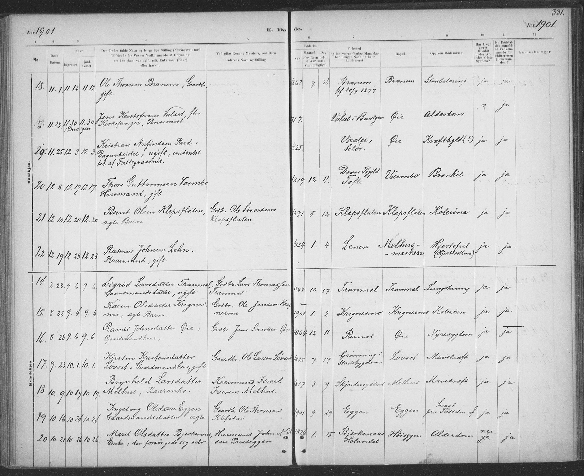 Ministerialprotokoller, klokkerbøker og fødselsregistre - Sør-Trøndelag, AV/SAT-A-1456/691/L1085: Parish register (official) no. 691A17, 1887-1908, p. 331