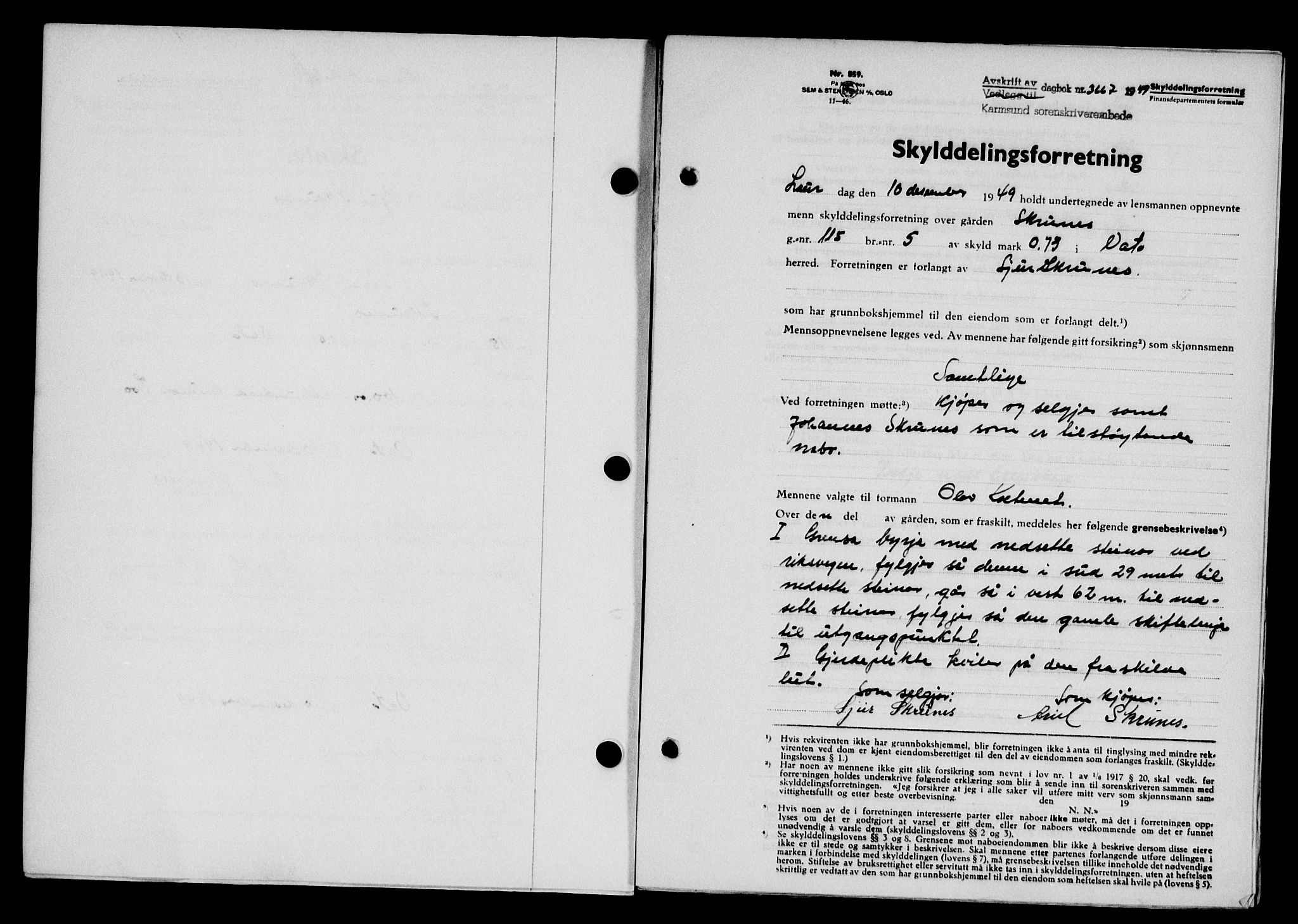 Karmsund sorenskriveri, SAST/A-100311/01/II/IIB/L0098: Mortgage book no. 78A, 1949-1950, Diary no: : 3667/1949