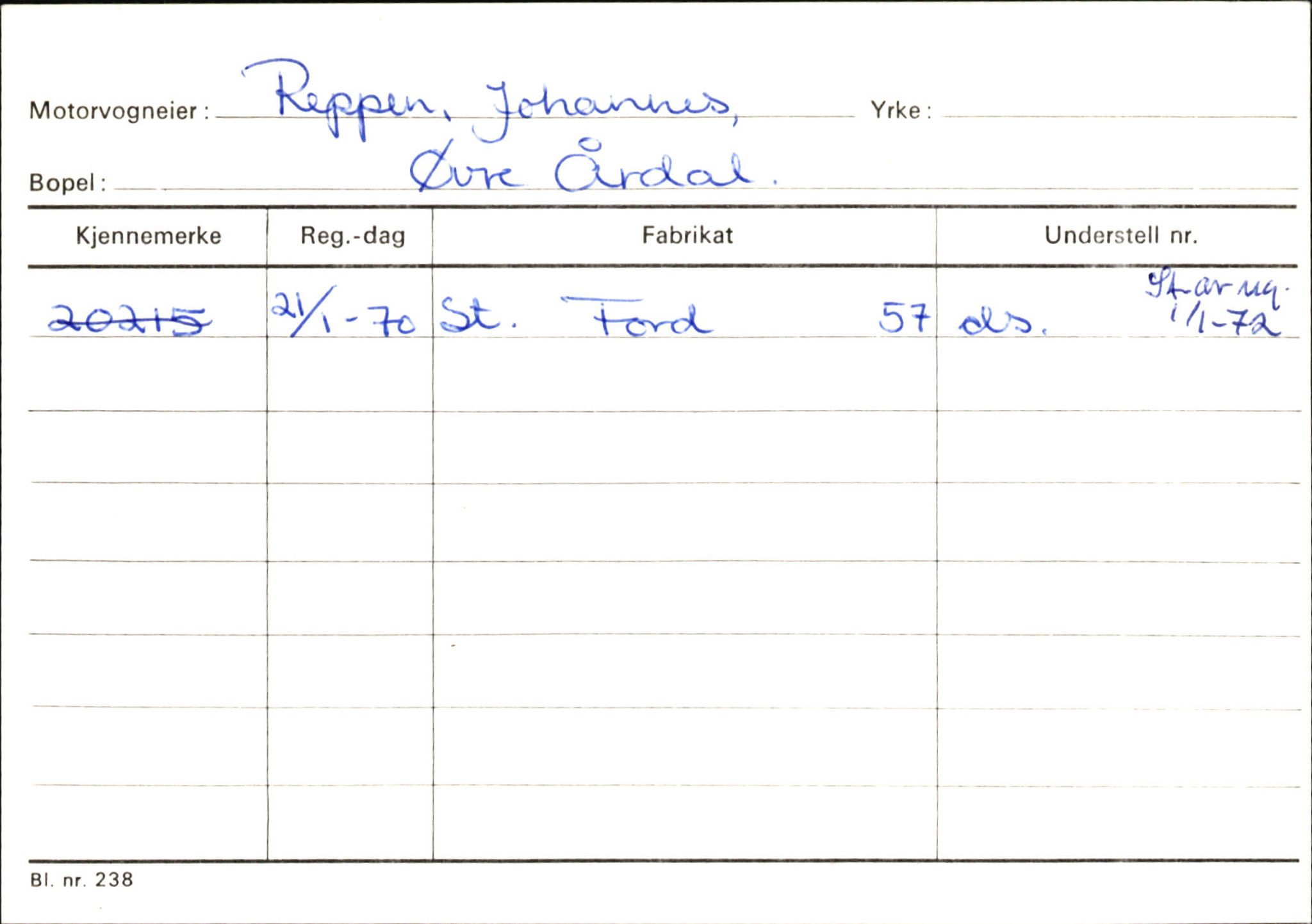 Statens vegvesen, Sogn og Fjordane vegkontor, AV/SAB-A-5301/4/F/L0146: Registerkort Årdal R-Å samt diverse kort, 1945-1975, p. 25