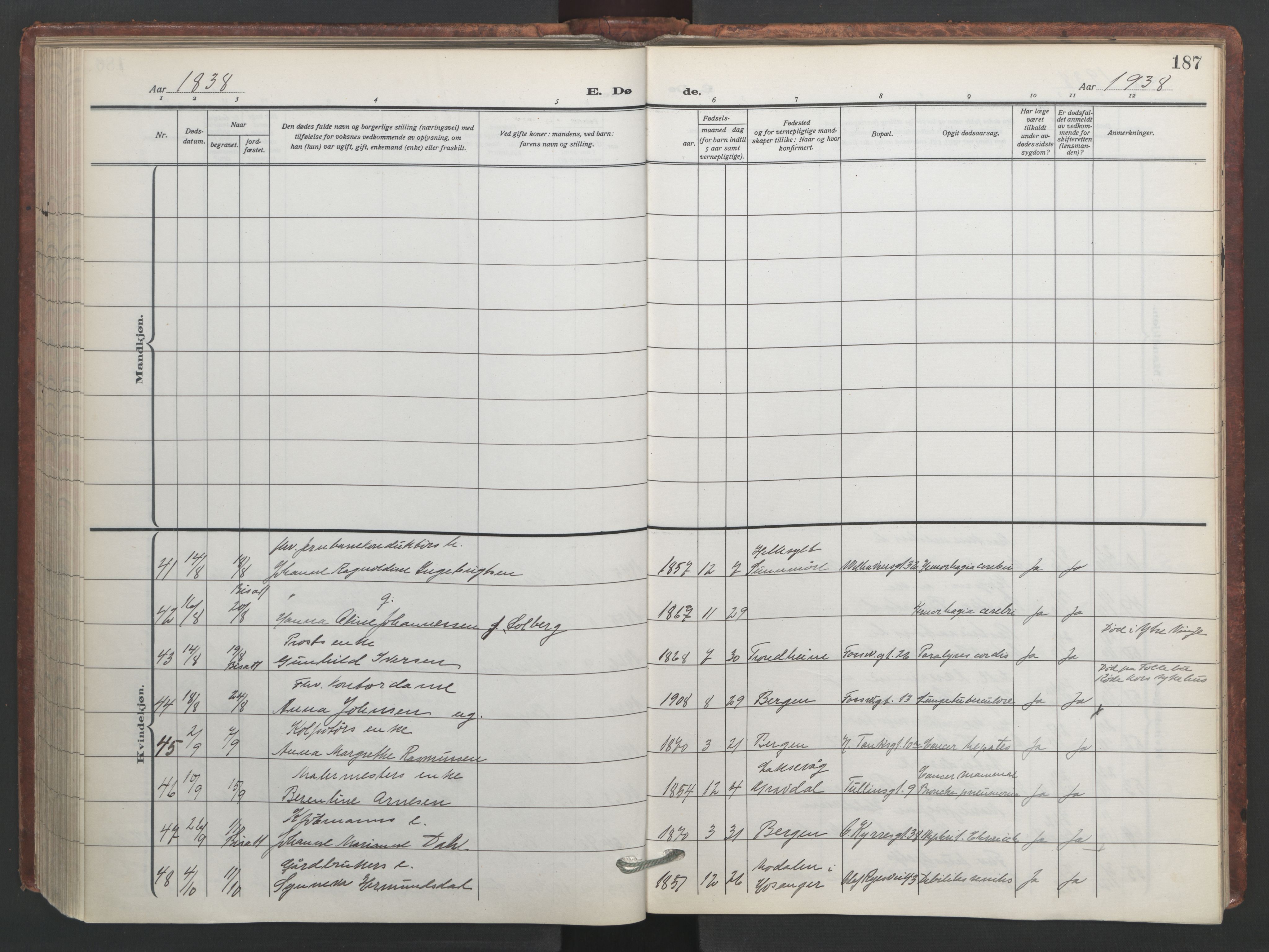 Johanneskirken sokneprestembete, AV/SAB-A-76001/H/Hab: Parish register (copy) no. D 2, 1916-1950, p. 186b-187a