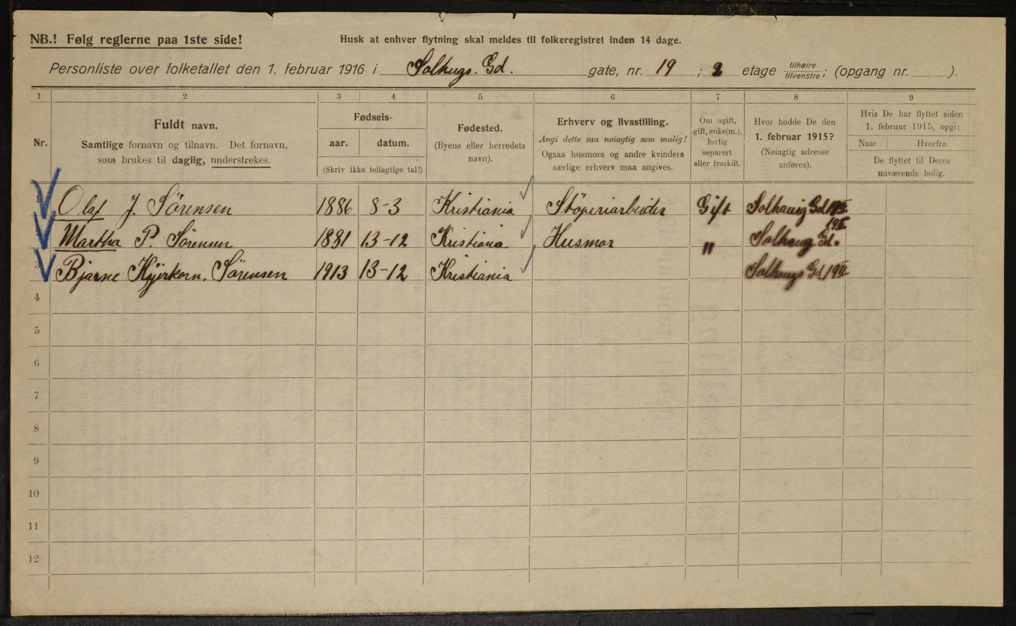 OBA, Municipal Census 1916 for Kristiania, 1916, p. 102010