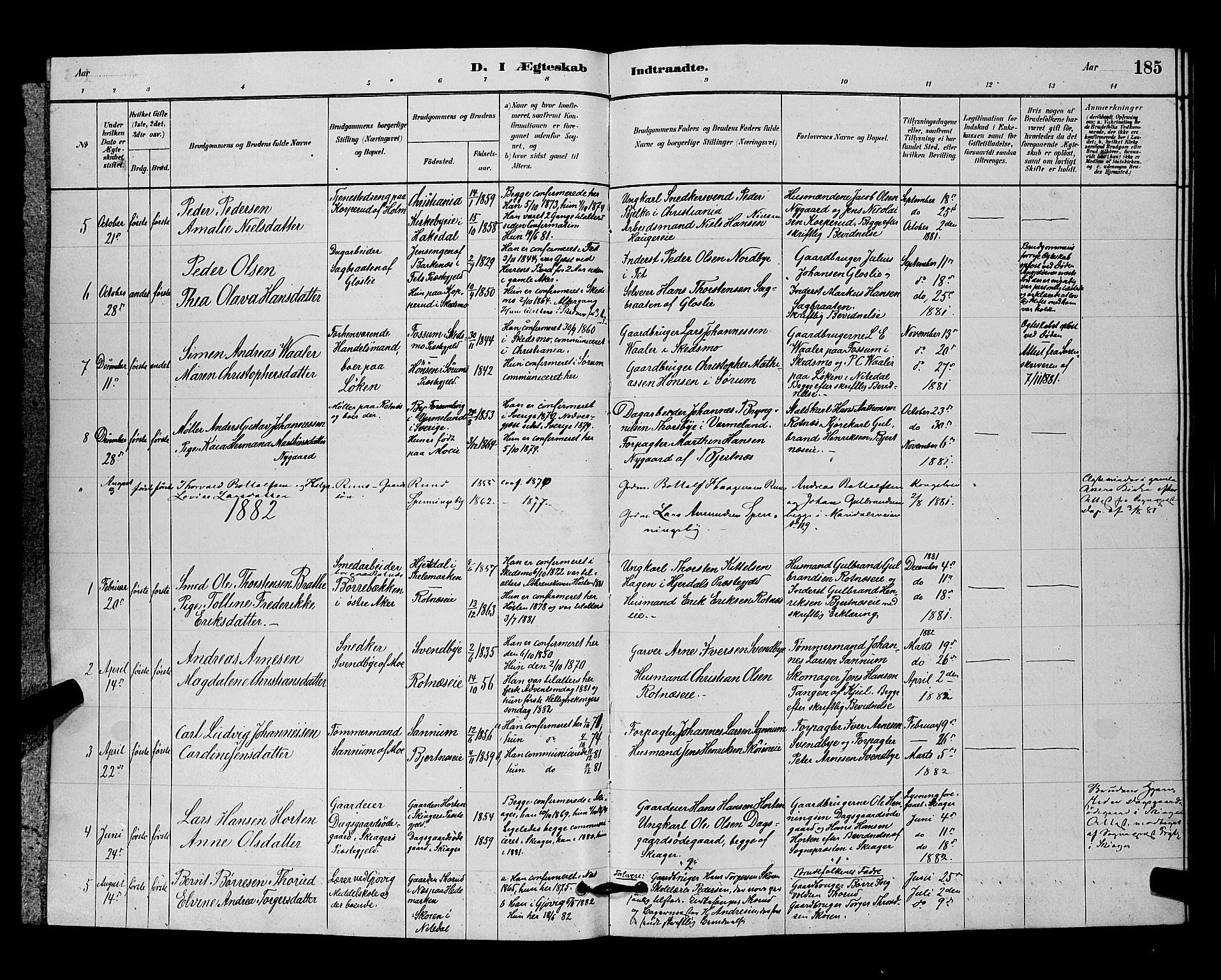 Nittedal prestekontor Kirkebøker, SAO/A-10365a/G/Ga/L0002: Parish register (copy) no. I 2, 1879-1901, p. 185