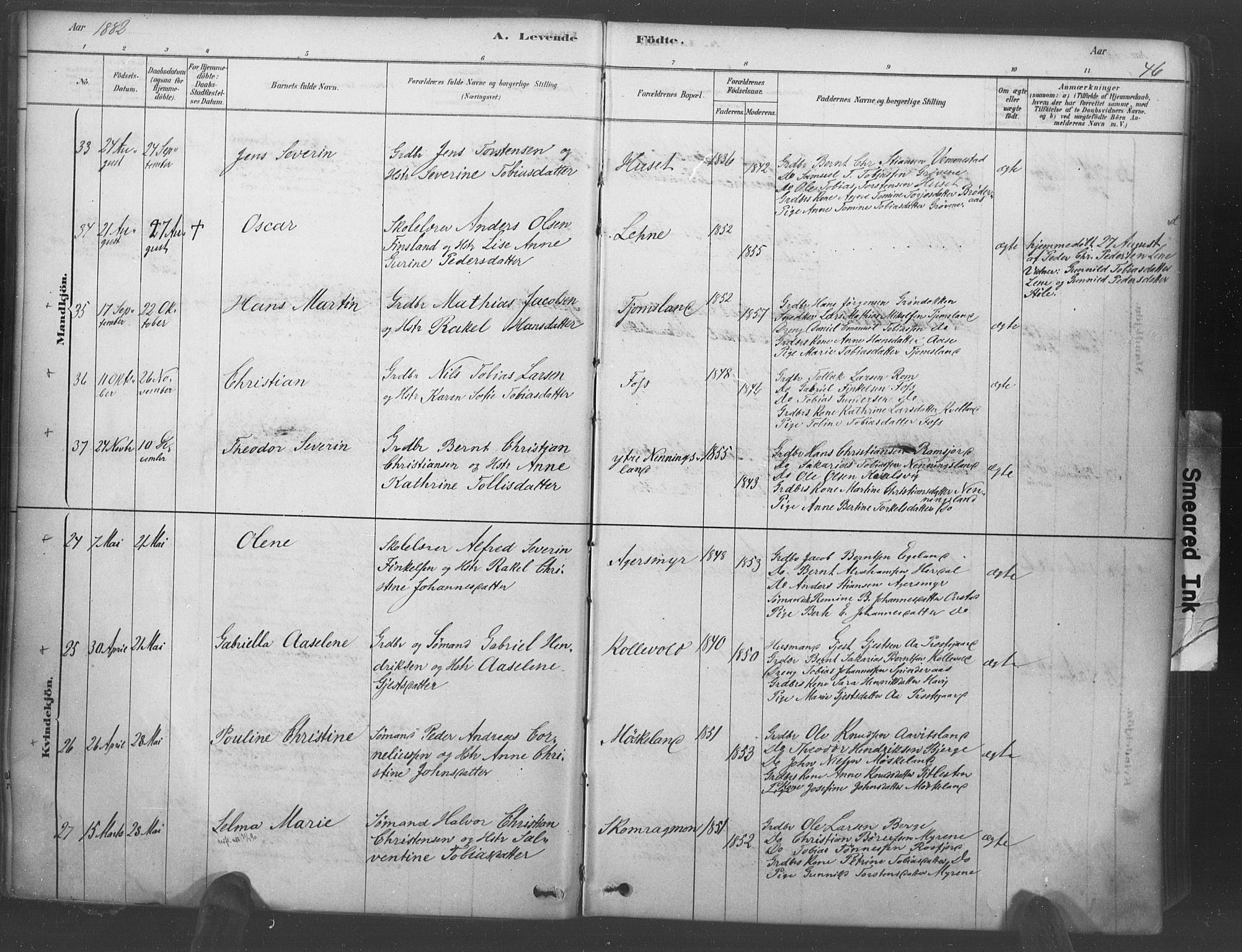 Lyngdal sokneprestkontor, AV/SAK-1111-0029/F/Fa/Fac/L0011: Parish register (official) no. A 11, 1878-1893, p. 46