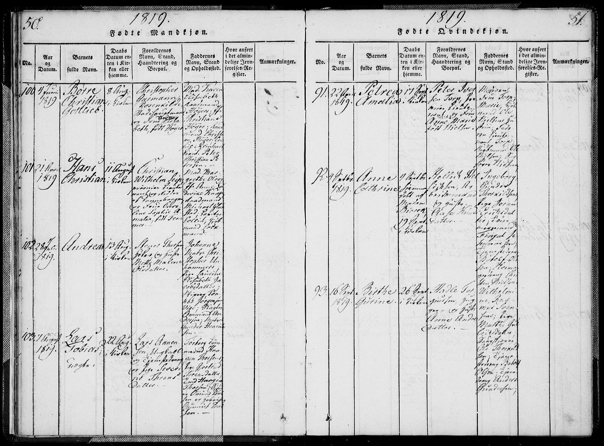 Kristiansand domprosti, SAK/1112-0006/F/Fa/L0008: Parish register (official) no. A 8, 1818-1821, p. 50-51