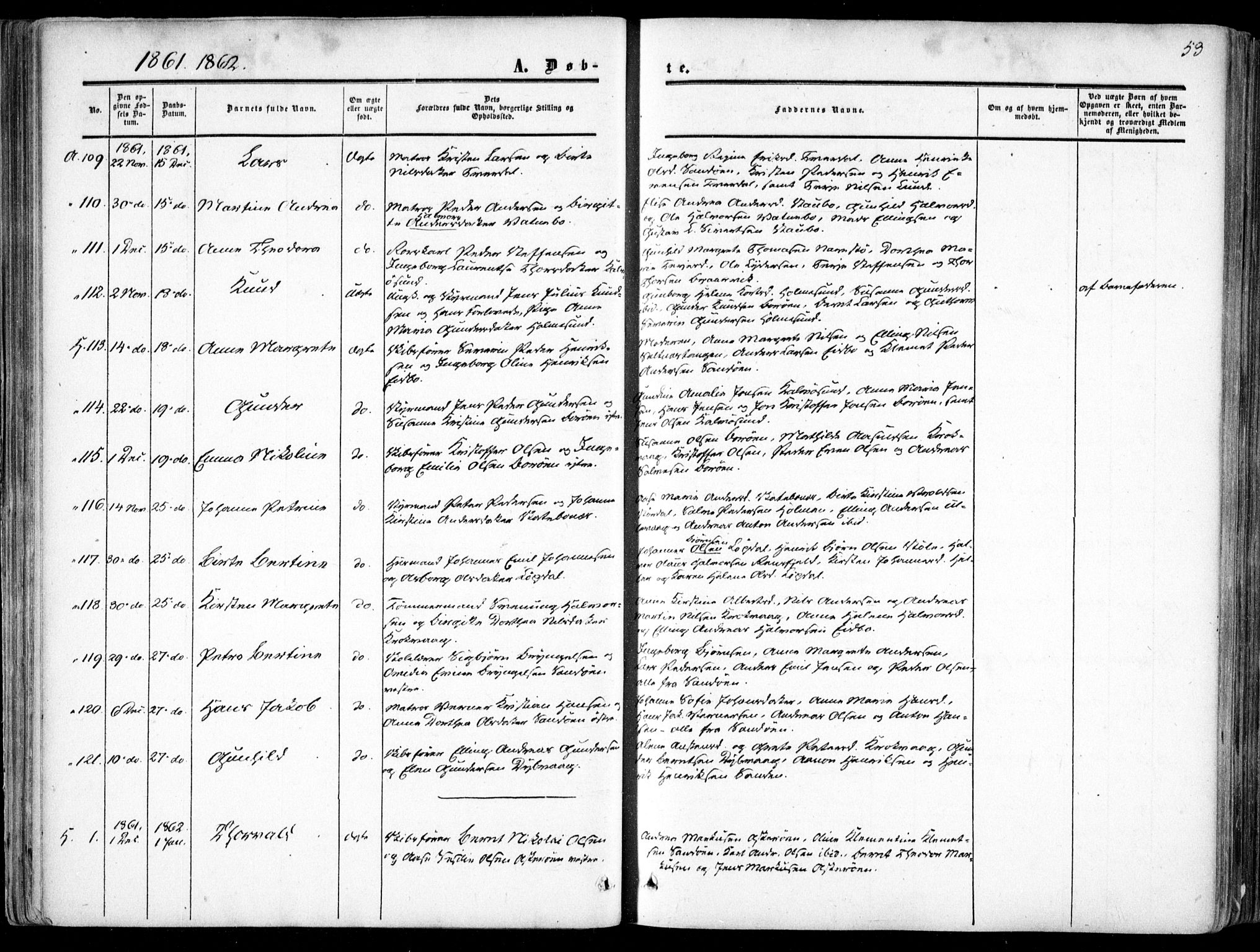 Dypvåg sokneprestkontor, SAK/1111-0007/F/Fa/Faa/L0006: Parish register (official) no. A 6, 1855-1872, p. 53