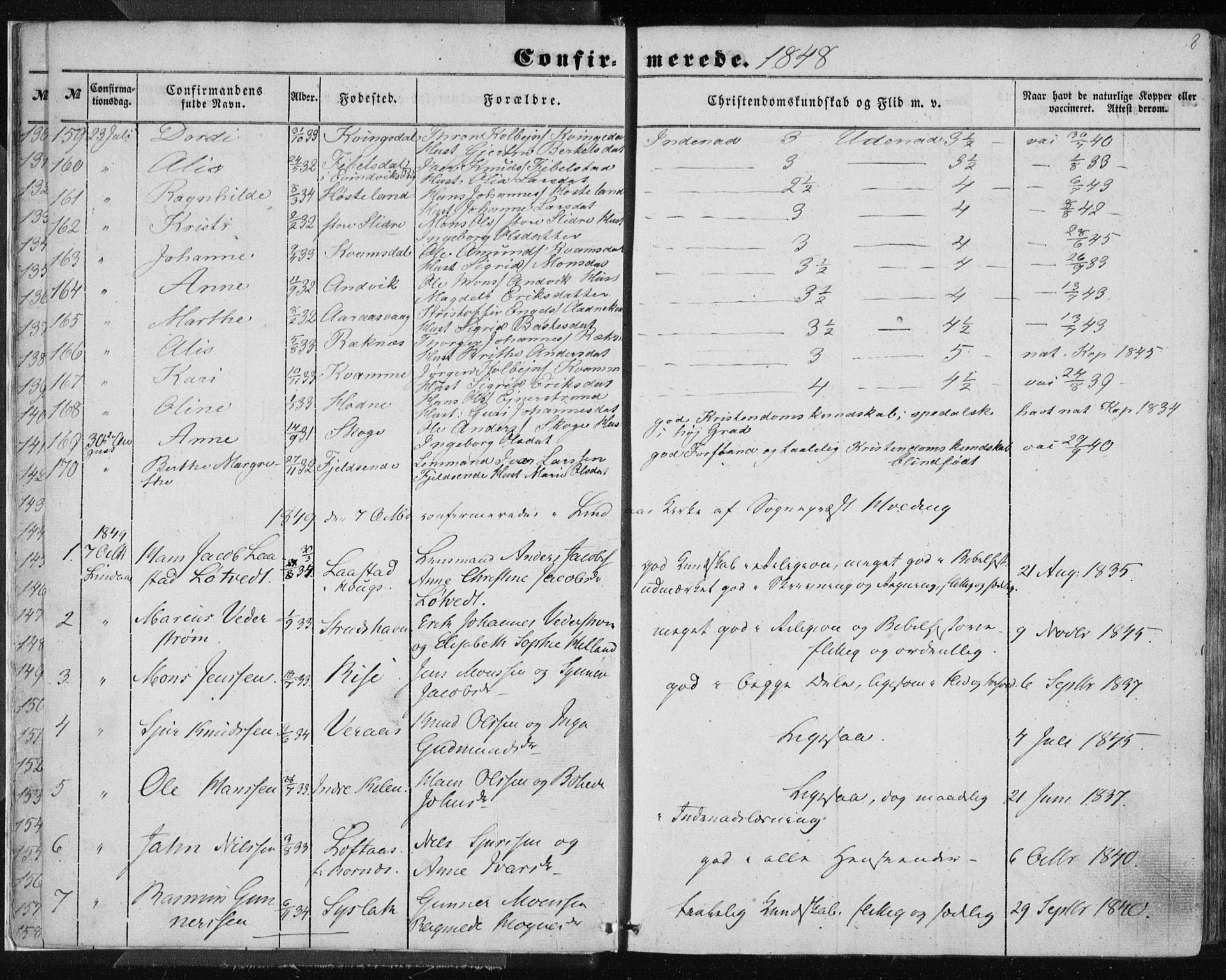 Lindås Sokneprestembete, AV/SAB-A-76701/H/Haa/Haaa/L0013: Parish register (official) no. A 13, 1848-1862, p. 8
