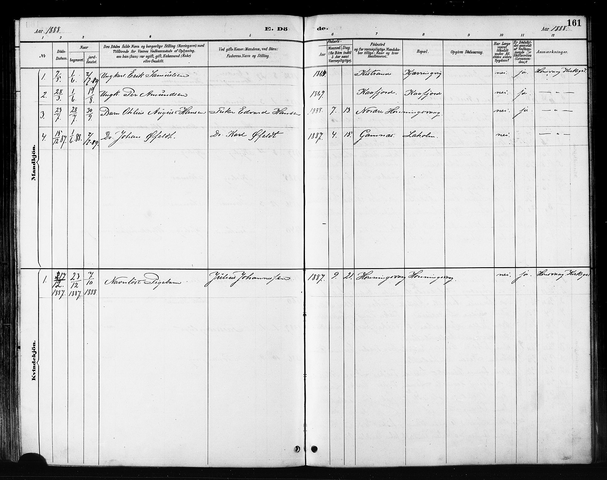 Måsøy sokneprestkontor, AV/SATØ-S-1348/H/Ha/L0007kirke: Parish register (official) no. 7, 1887-1899, p. 161