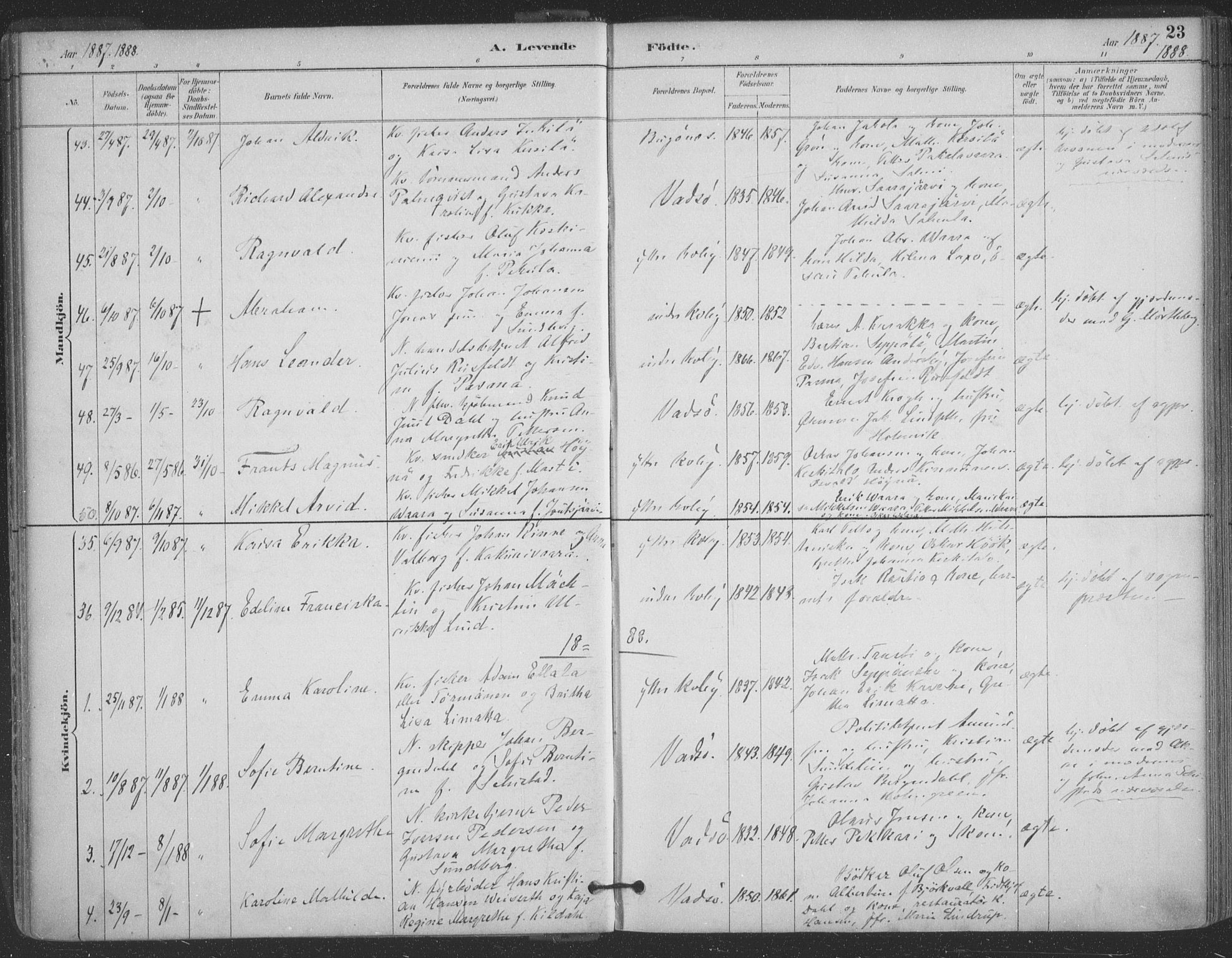 Vadsø sokneprestkontor, SATØ/S-1325/H/Ha/L0006kirke: Parish register (official) no. 6, 1885-1895, p. 23