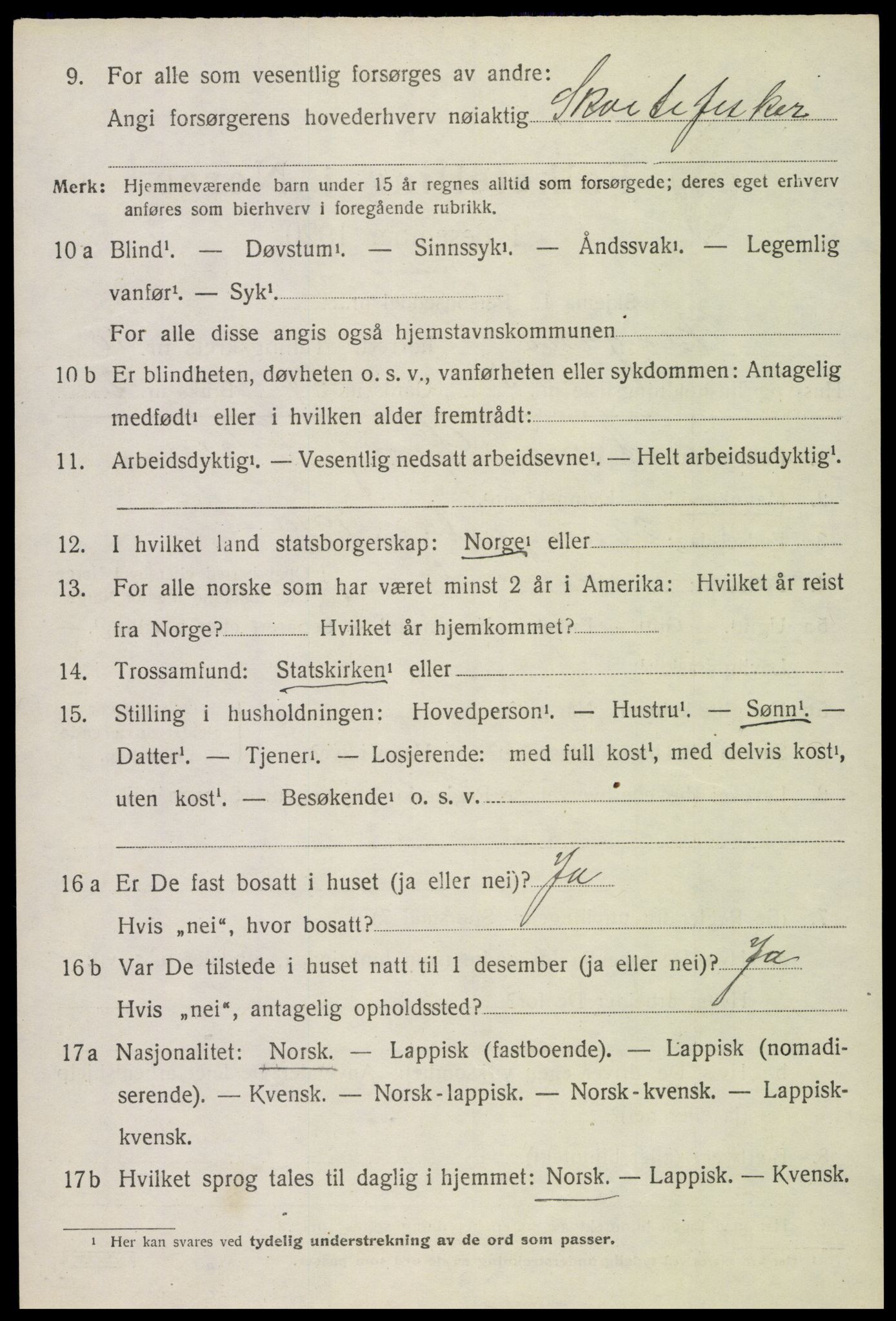 SAT, 1920 census for Vågan, 1920, p. 9502