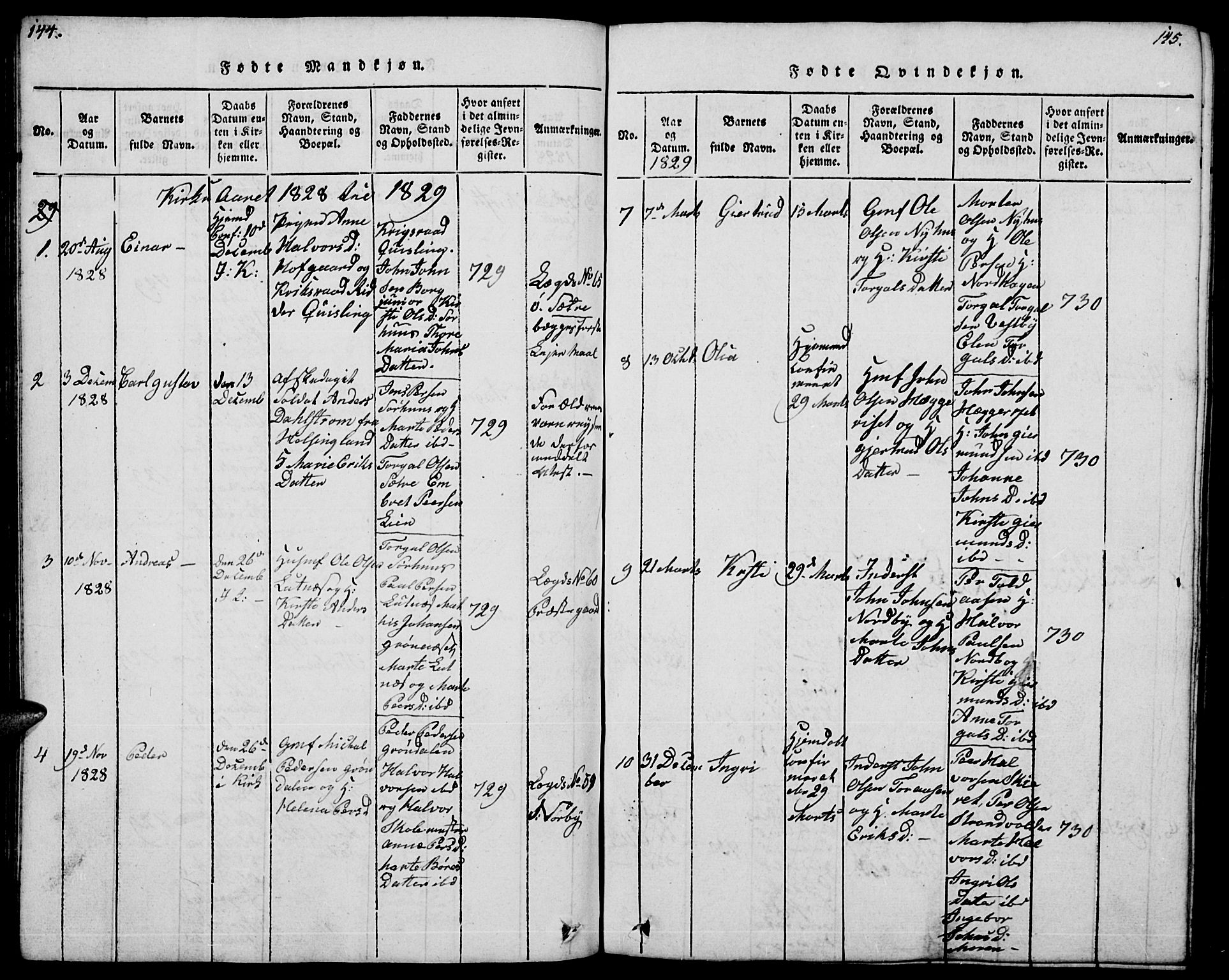 Trysil prestekontor, AV/SAH-PREST-046/H/Ha/Hab/L0004: Parish register (copy) no. 4, 1814-1841, p. 144-145