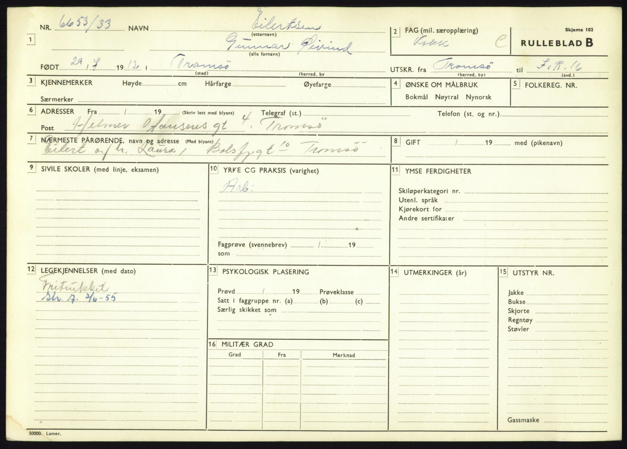 Forsvaret, Troms infanteriregiment nr. 16, AV/RA-RAFA-3146/P/Pa/L0017: Rulleblad for regimentets menige mannskaper, årsklasse 1933, 1933, p. 213