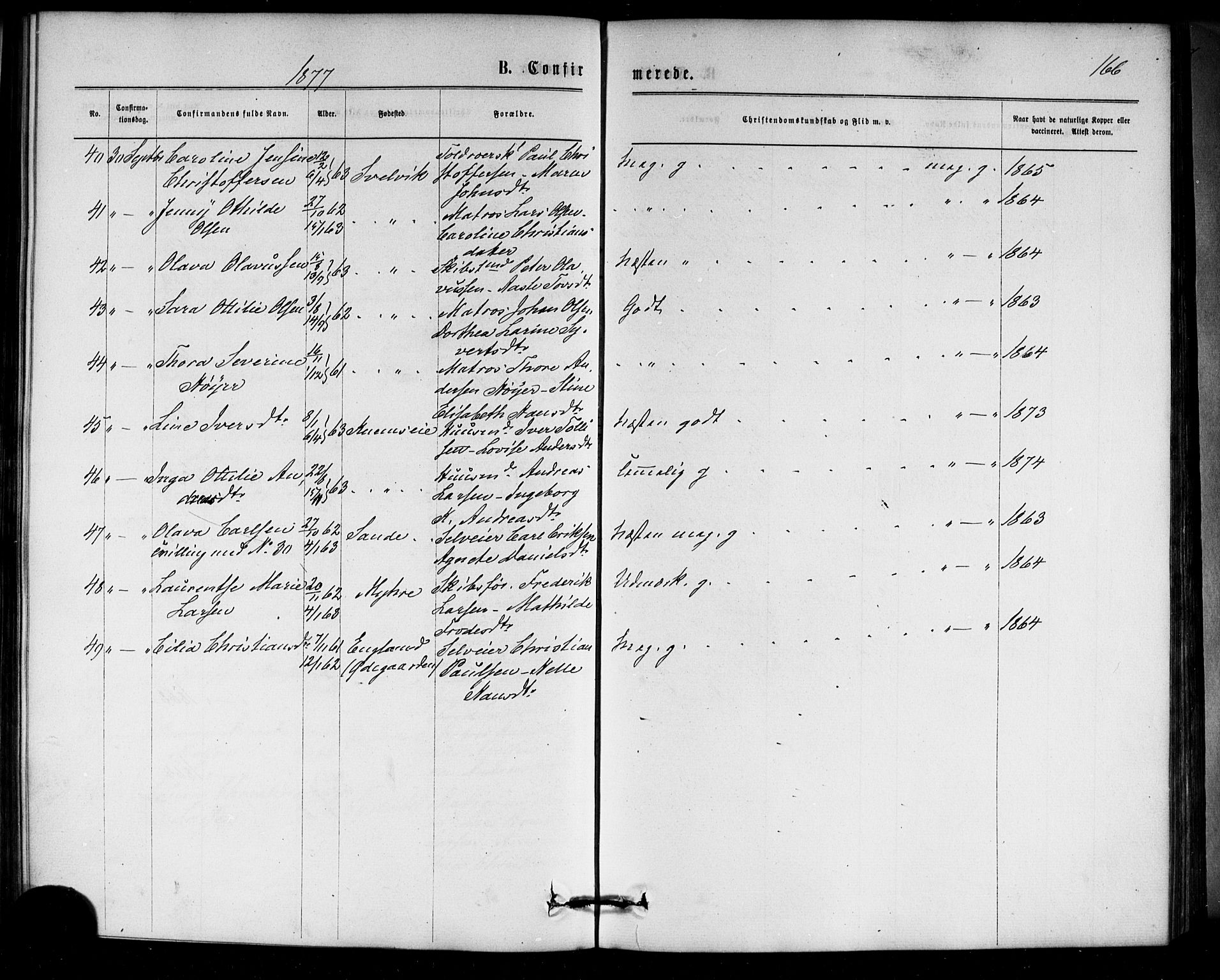 Strømm kirkebøker, AV/SAKO-A-322/F/Fa/L0002: Parish register (official) no. I 2, 1870-1877, p. 166