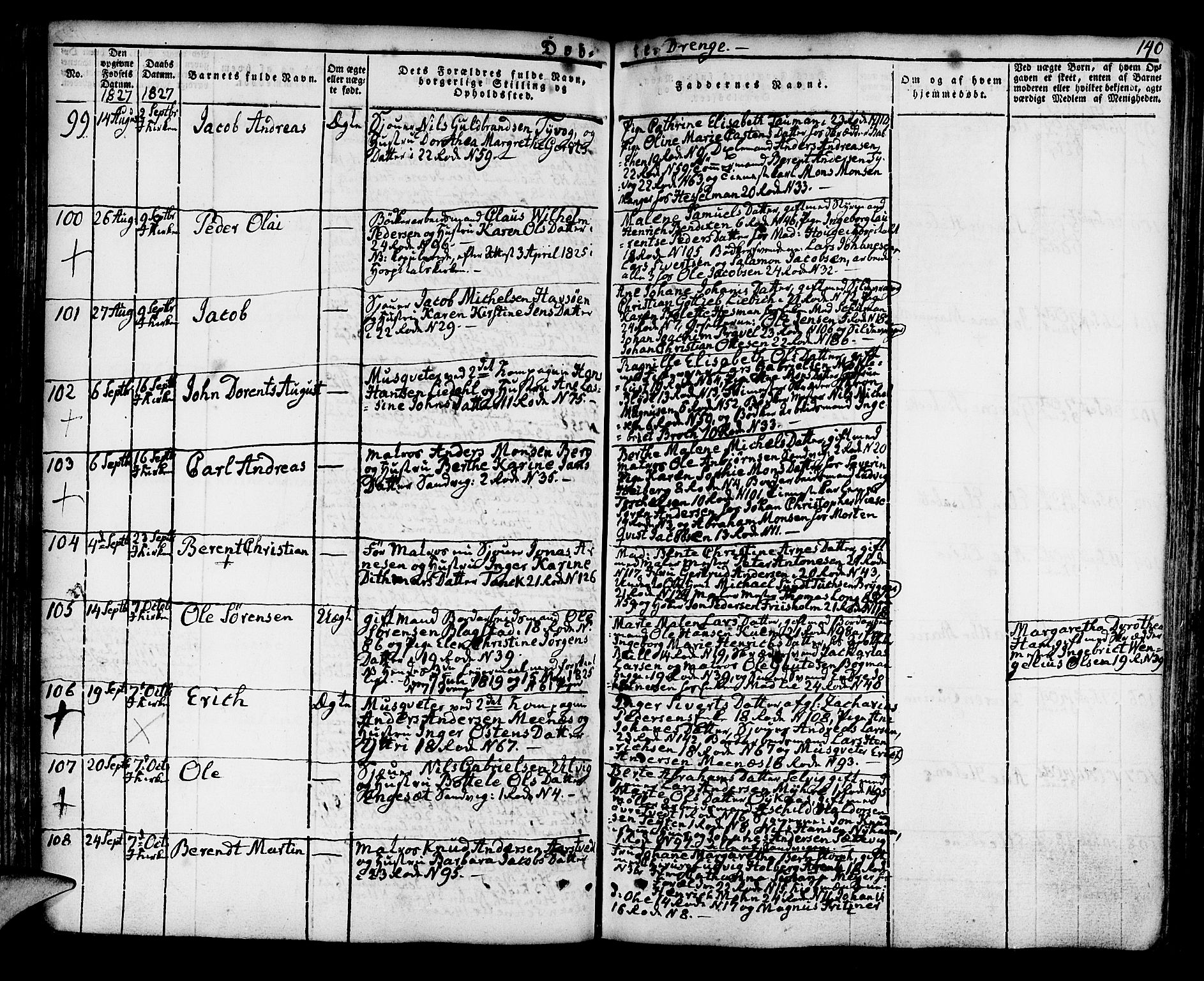 Korskirken sokneprestembete, AV/SAB-A-76101/H/Hab: Parish register (copy) no. A 3, 1821-1831, p. 140