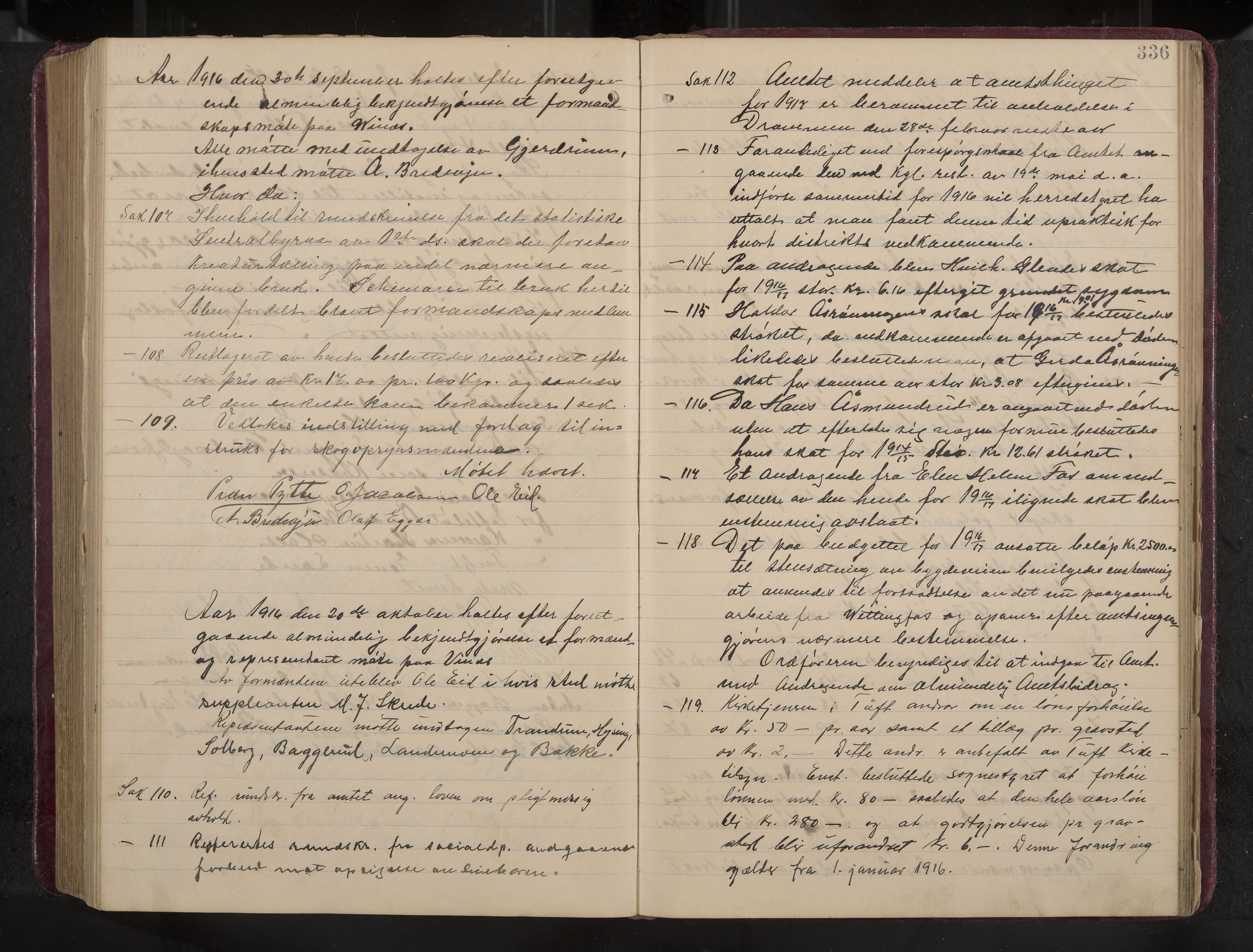 Ytre Sandsvær formannskap og sentraladministrasjon, IKAK/0629021/A/Aa/L0001: Møtebok med register, 1902-1919, p. 336