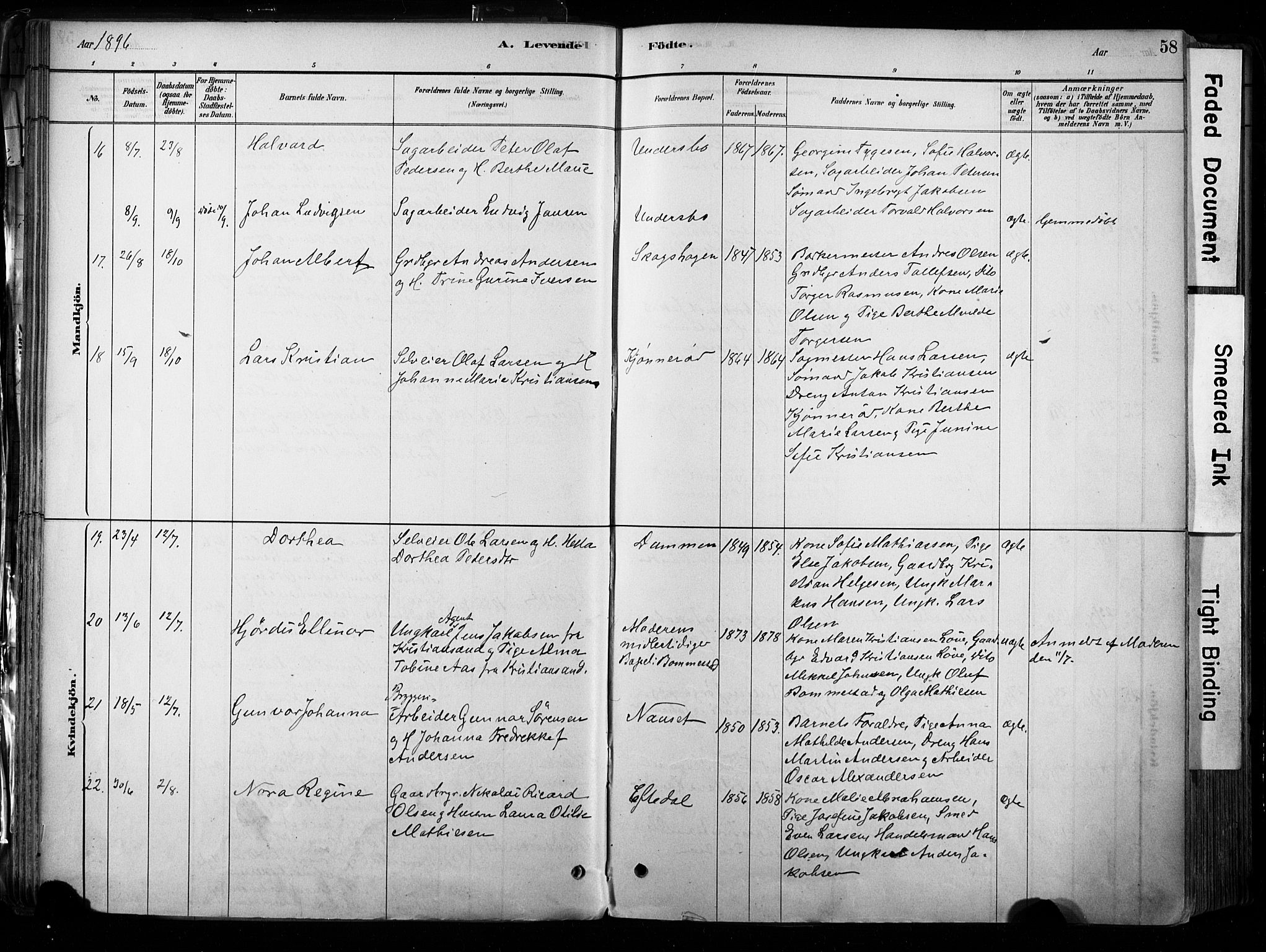 Hedrum kirkebøker, AV/SAKO-A-344/F/Fa/L0009: Parish register (official) no. I 9, 1881-1903, p. 58