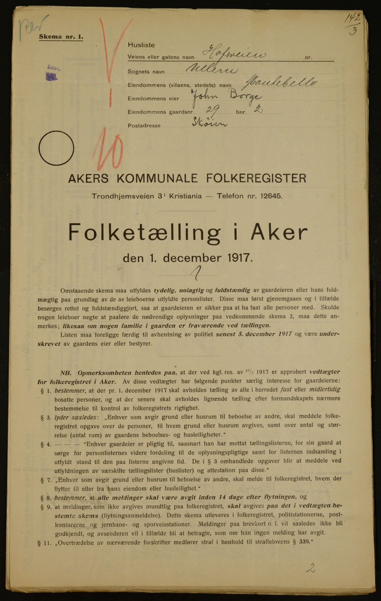 OBA, Municipal Census 1917 for Aker, 1917, p. 4270