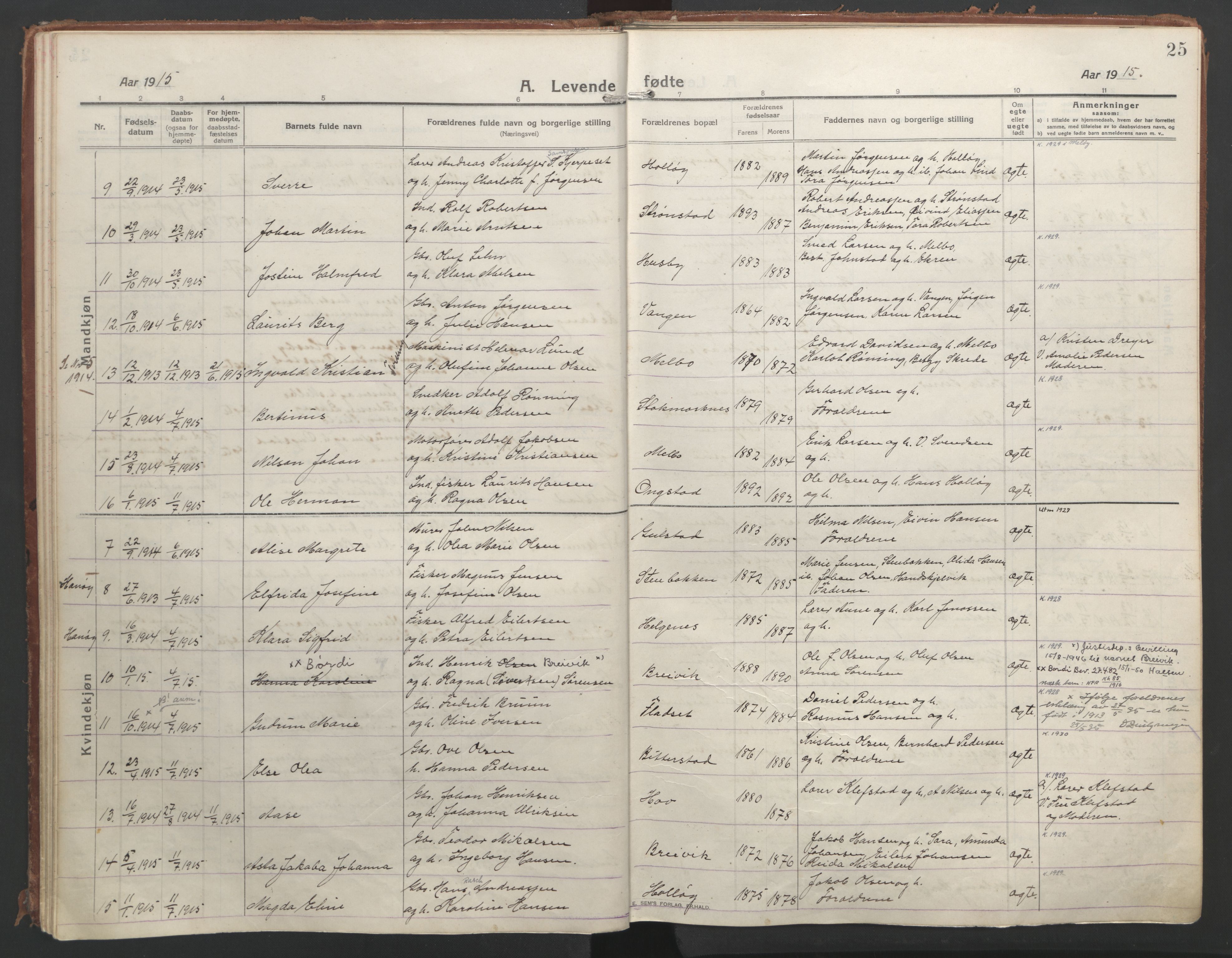 Ministerialprotokoller, klokkerbøker og fødselsregistre - Nordland, SAT/A-1459/888/L1250: Parish register (official) no. 888A16, 1913-1925, p. 25