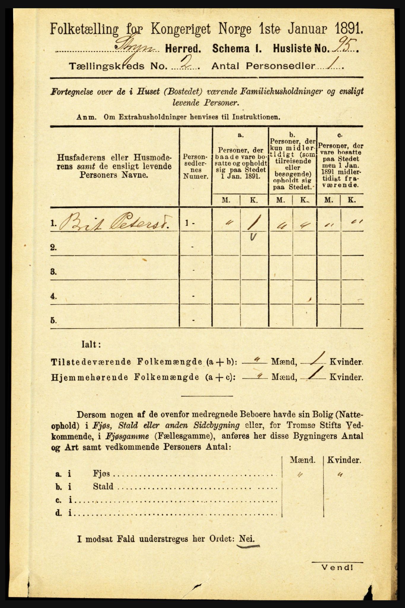 RA, 1891 census for 1448 Stryn, 1891, p. 335