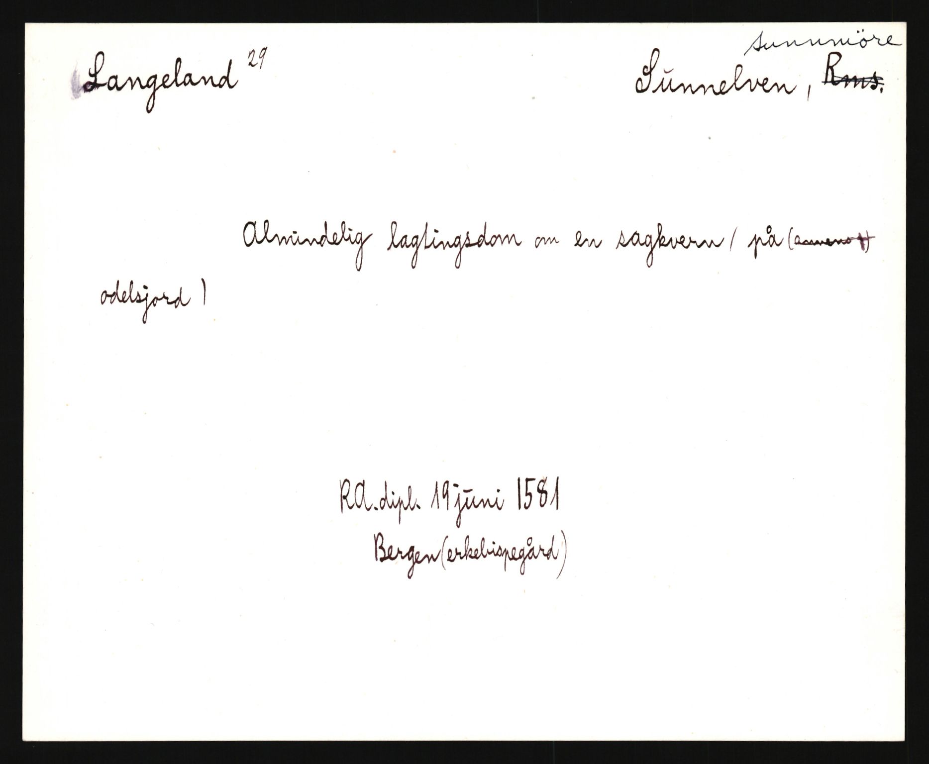 Riksarkivets diplomsamling, AV/RA-EA-5965/F35/F35e/L0031: Registreringssedler Møre og Romsdal, 1400-1700, p. 185