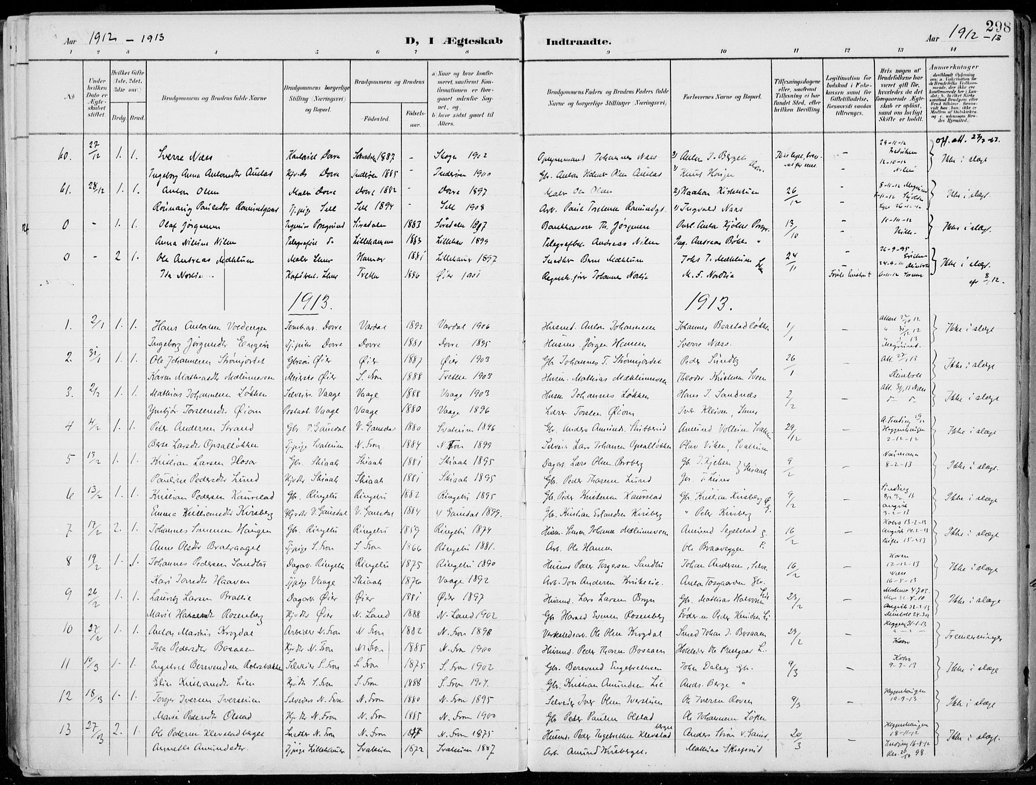 Lillehammer prestekontor, AV/SAH-PREST-088/H/Ha/Haa/L0001: Parish register (official) no. 1, 1901-1916, p. 298