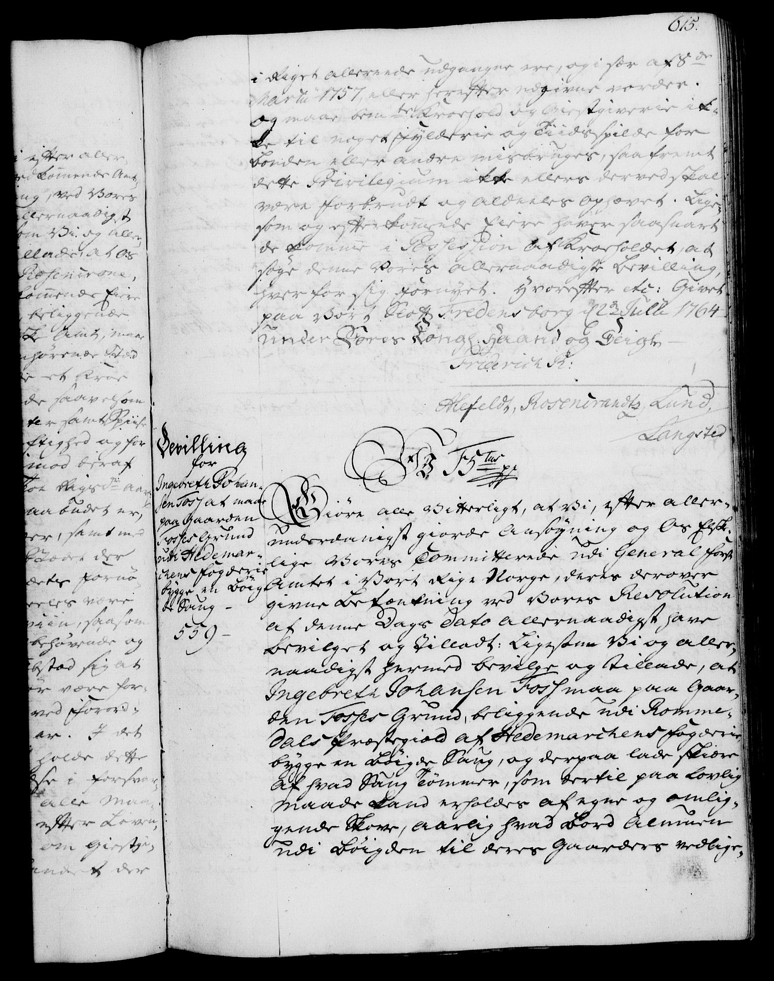 Rentekammeret, Kammerkanselliet, RA/EA-3111/G/Gg/Gga/L0007: Norsk ekspedisjonsprotokoll med register (merket RK 53.7), 1759-1768, p. 615