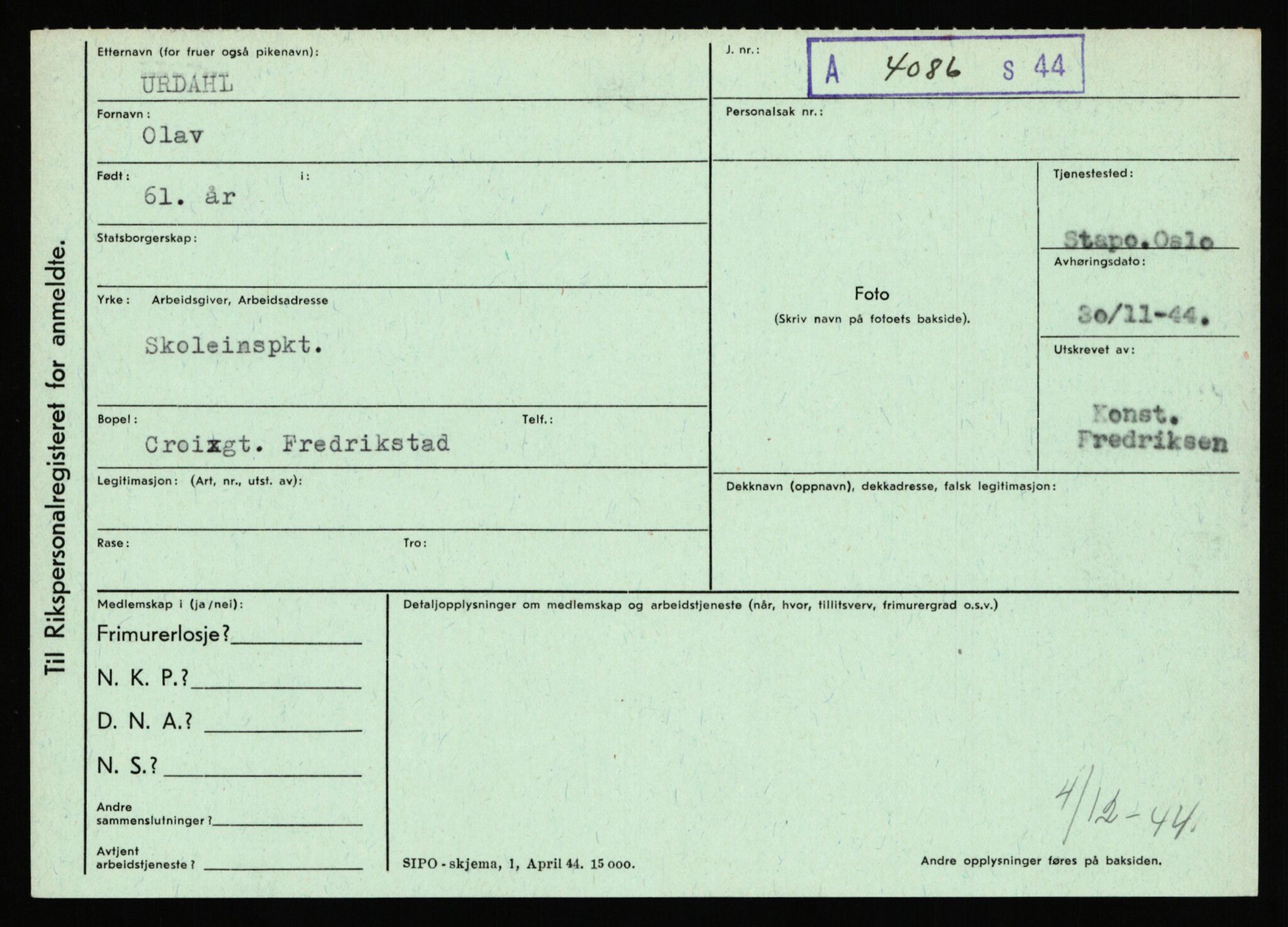 Statspolitiet - Hovedkontoret / Osloavdelingen, AV/RA-S-1329/C/Ca/L0016: Uberg - Øystese, 1943-1945, p. 302