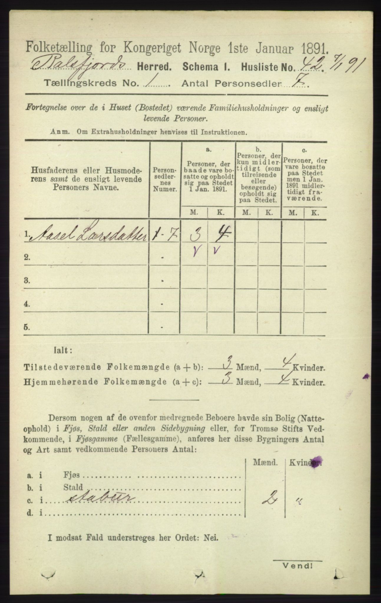 RA, 1891 census for 1933 Balsfjord, 1891, p. 66