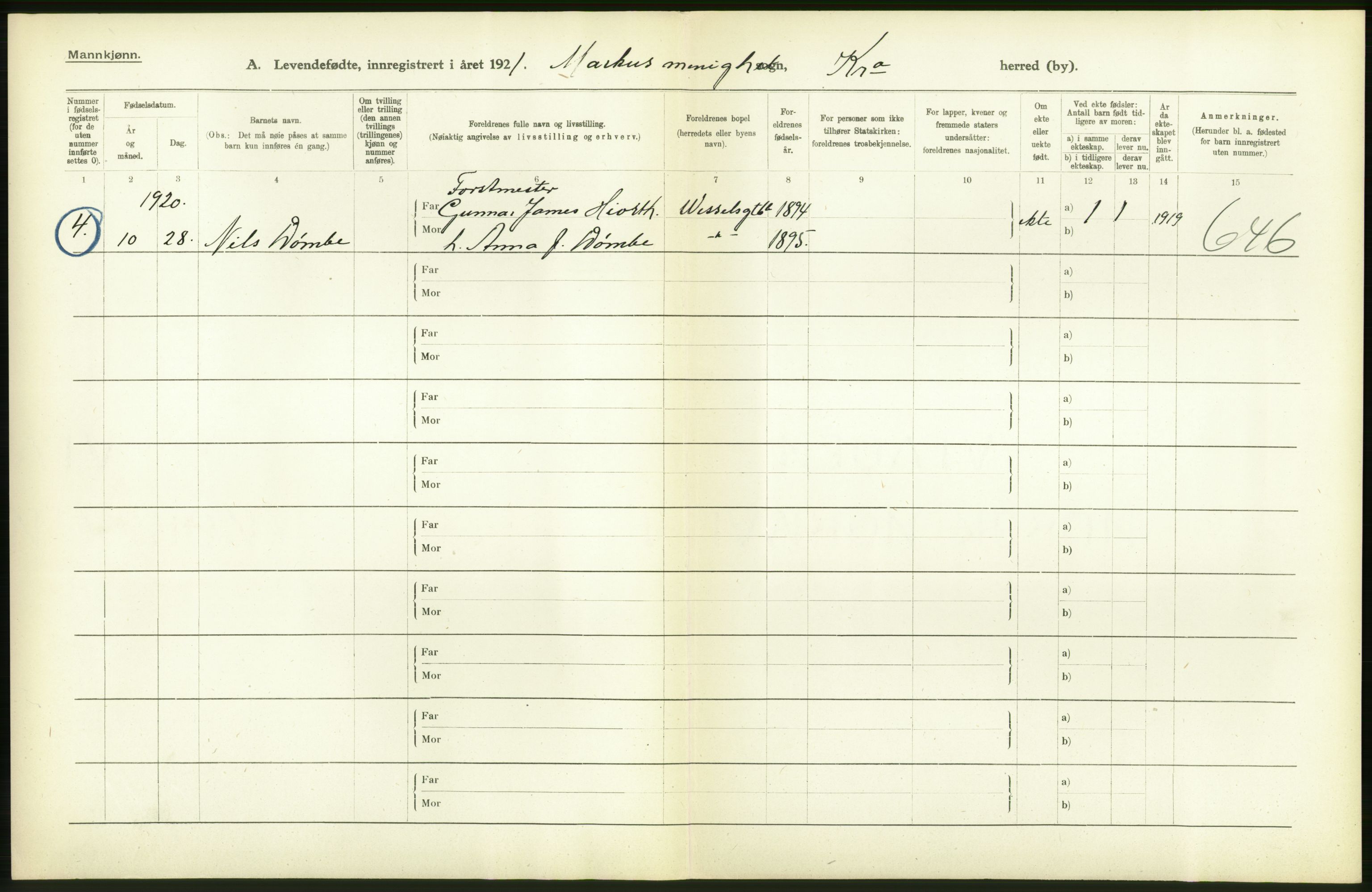 Statistisk sentralbyrå, Sosiodemografiske emner, Befolkning, AV/RA-S-2228/D/Df/Dfc/Dfca/L0010: Kristiania: Levendefødte menn og kvinner., 1921, p. 206