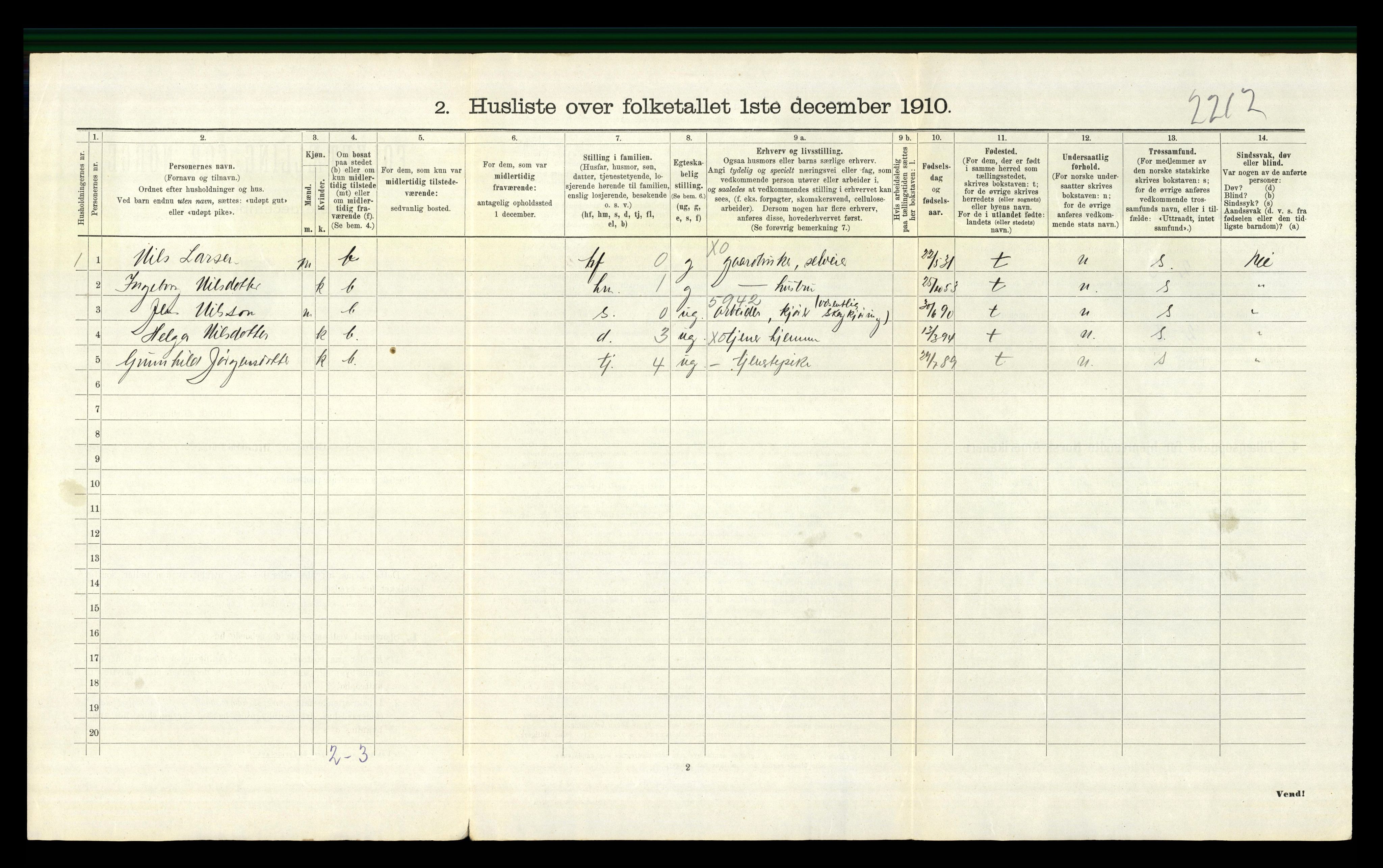 RA, 1910 census for Gjerstad, 1910, p. 542