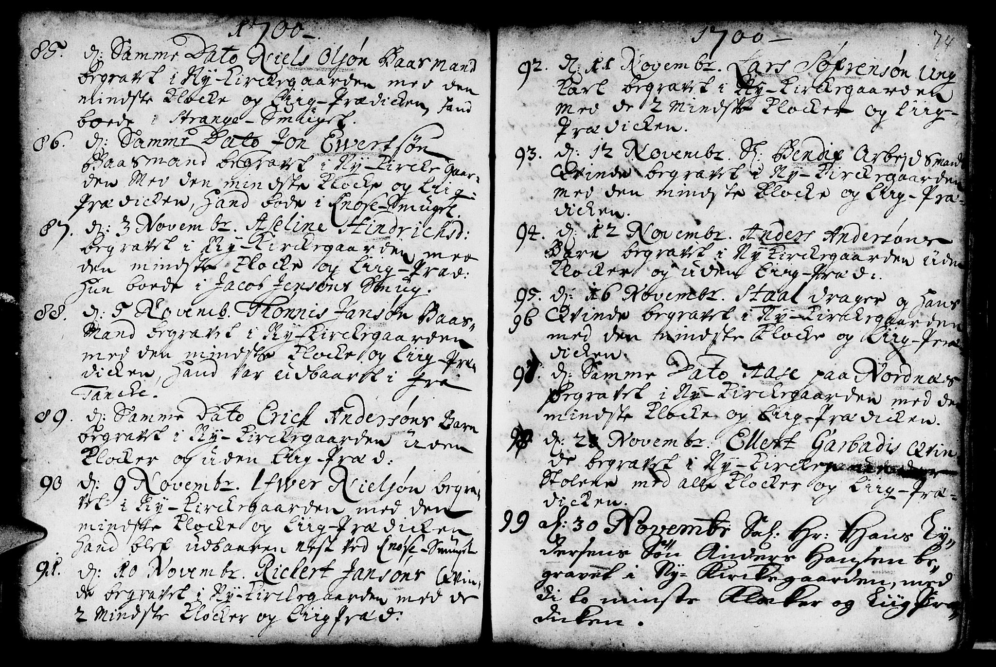 Nykirken Sokneprestembete, AV/SAB-A-77101/H/Haa/L0009: Parish register (official) no. A 9, 1689-1759, p. 74