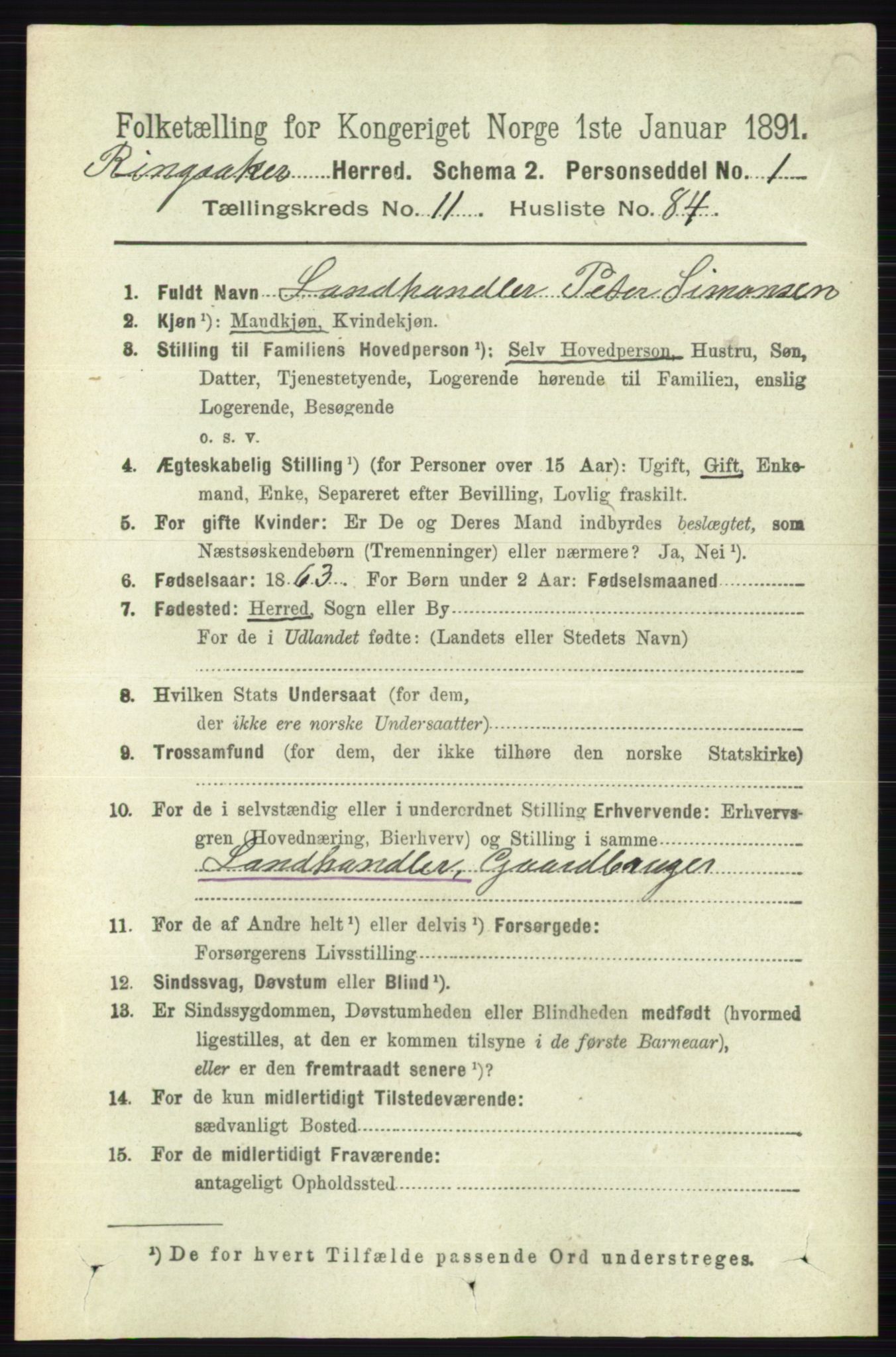 RA, 1891 census for 0412 Ringsaker, 1891, p. 6678