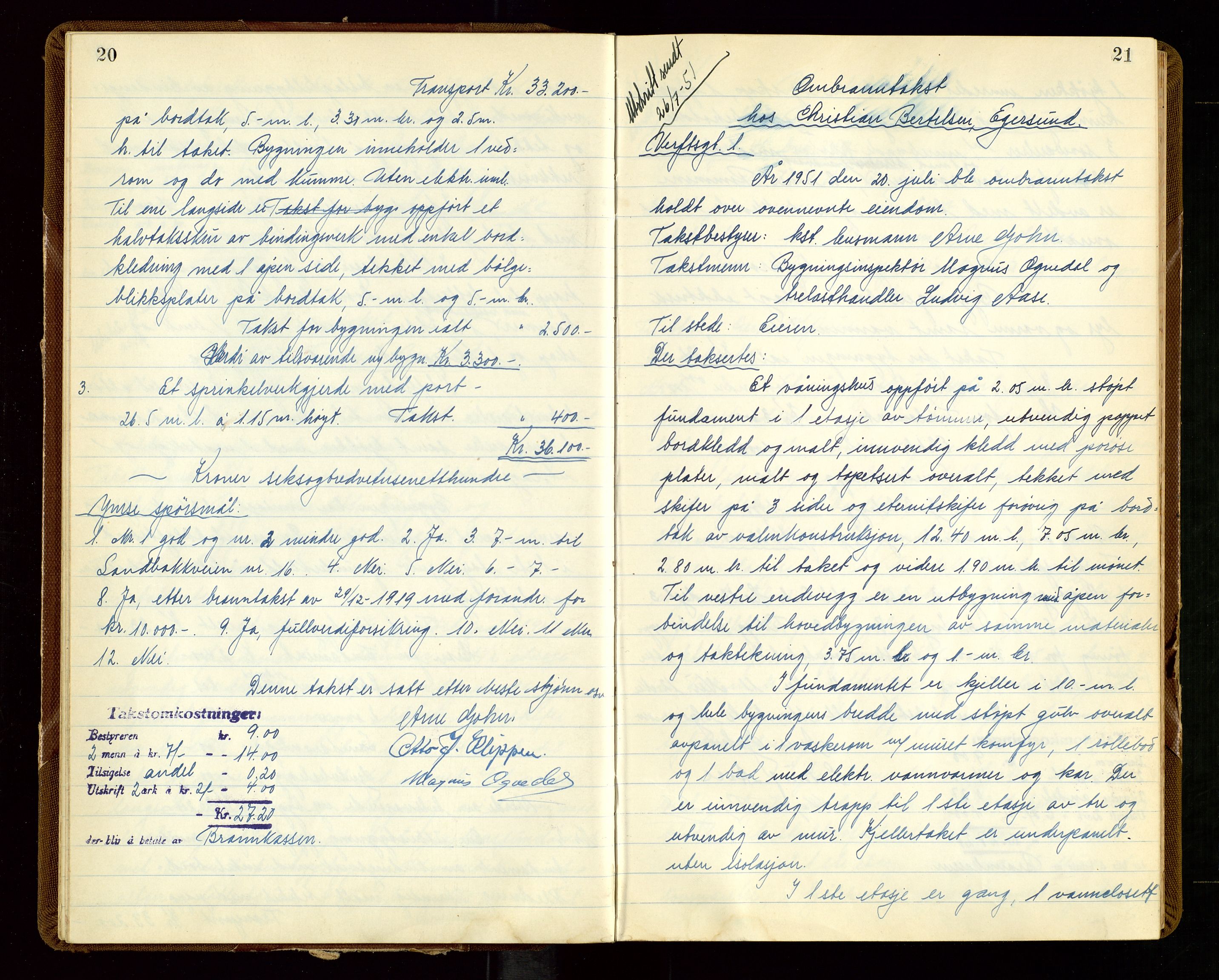 Eigersund lensmannskontor, AV/SAST-A-100171/God/L0014: "Branntakstprotokoll", 1951-1955, p. 20-21