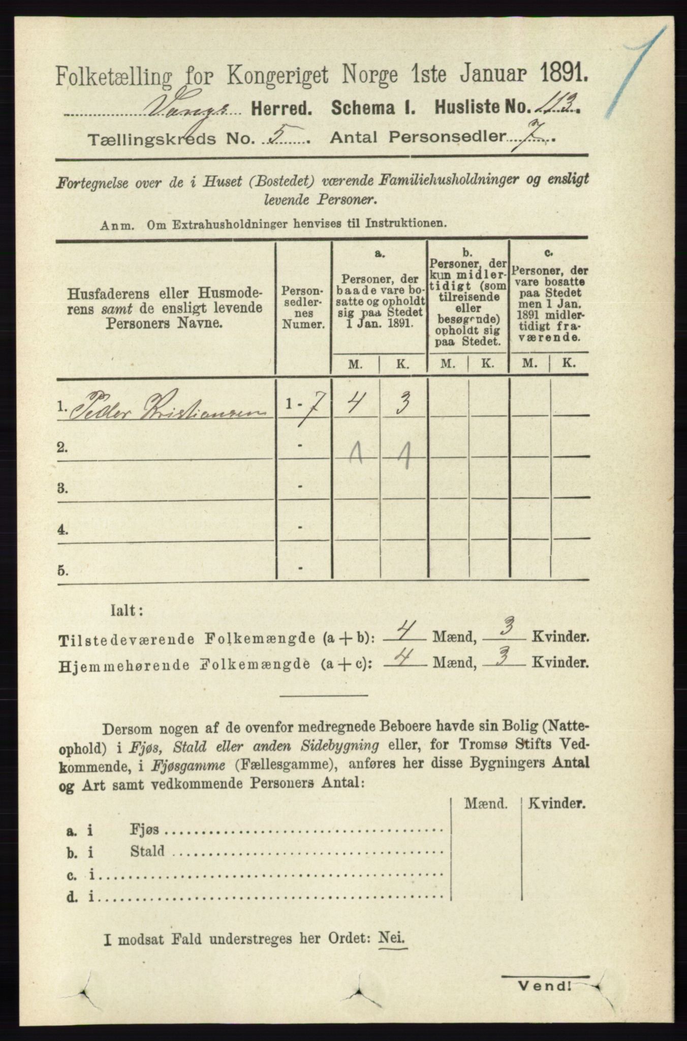 RA, 1891 census for 0414 Vang, 1891, p. 3497