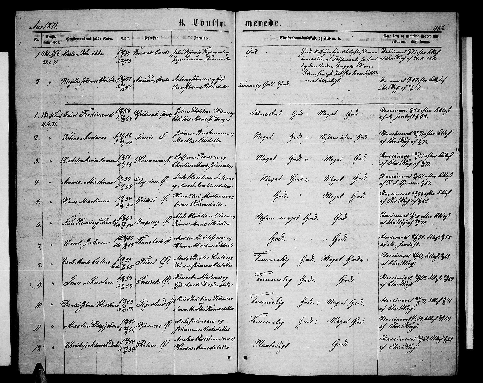 Ministerialprotokoller, klokkerbøker og fødselsregistre - Nordland, SAT/A-1459/893/L1348: Parish register (copy) no. 893C03, 1867-1877, p. 116b