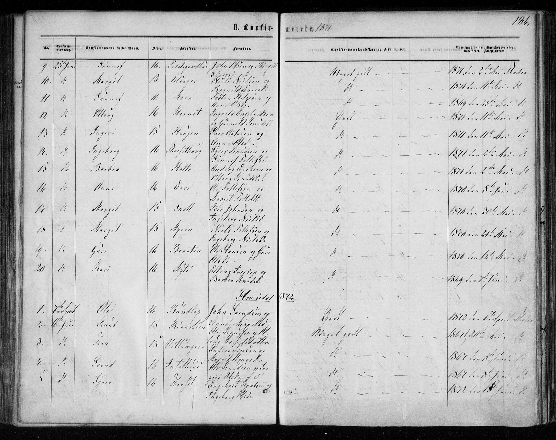 Gol kirkebøker, AV/SAKO-A-226/F/Fa/L0003: Parish register (official) no. I 3, 1863-1875, p. 186