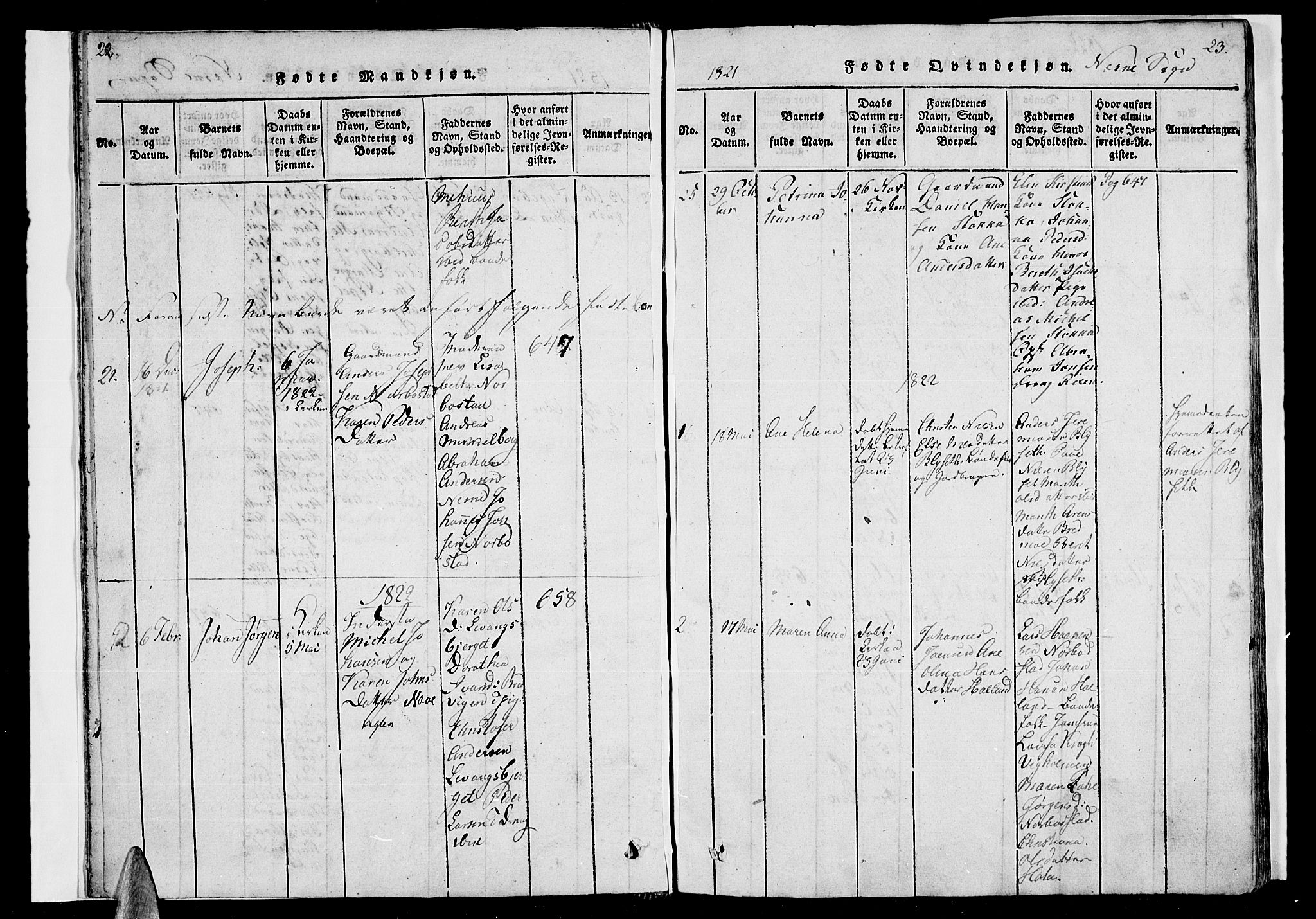 Ministerialprotokoller, klokkerbøker og fødselsregistre - Nordland, AV/SAT-A-1459/838/L0546: Parish register (official) no. 838A05 /1, 1820-1828, p. 22-23