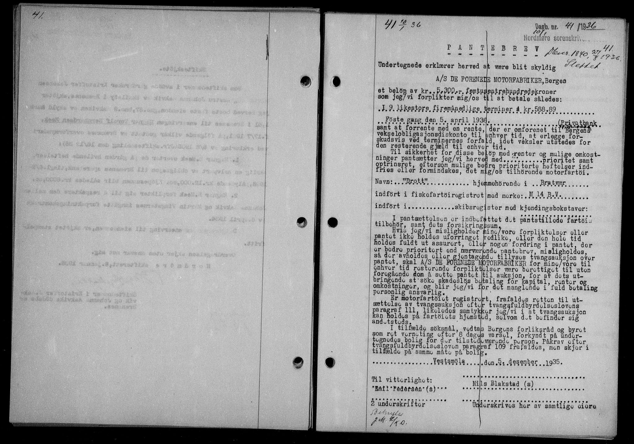 Nordmøre sorenskriveri, AV/SAT-A-4132/1/2/2Ca/L0087: Mortgage book no. 77, 1935-1936, Deed date: 10.01.1936